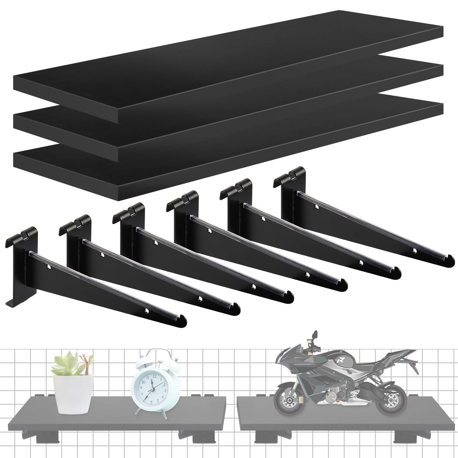 3 PCS 16×6 Inch Wooden Gridwall Shelf Metal Brackets Heavy Duty Organizer Rack