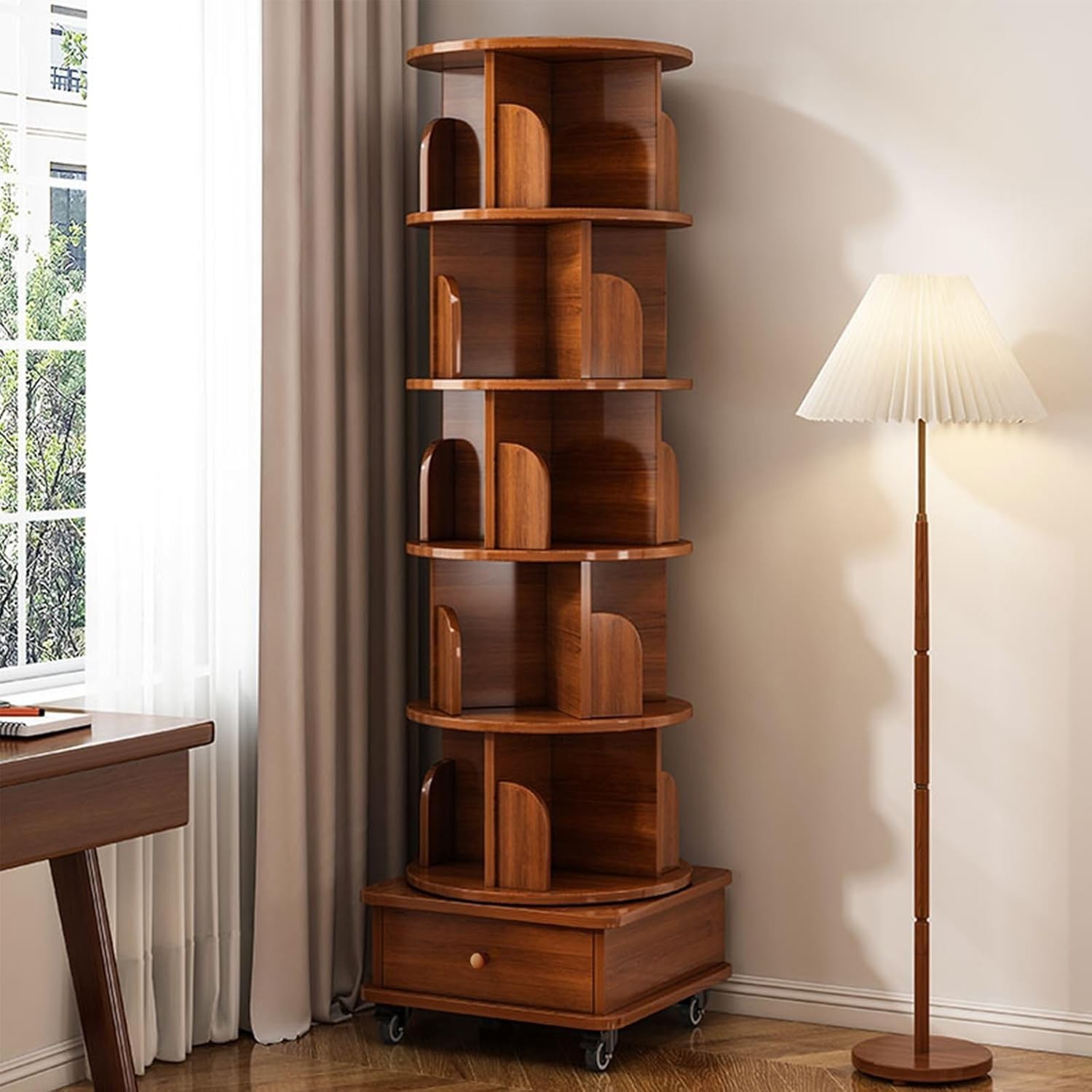 Rotating Bookshelf, 360 Display Corner Bookshelf for Small Space,6 Tier Bookcase