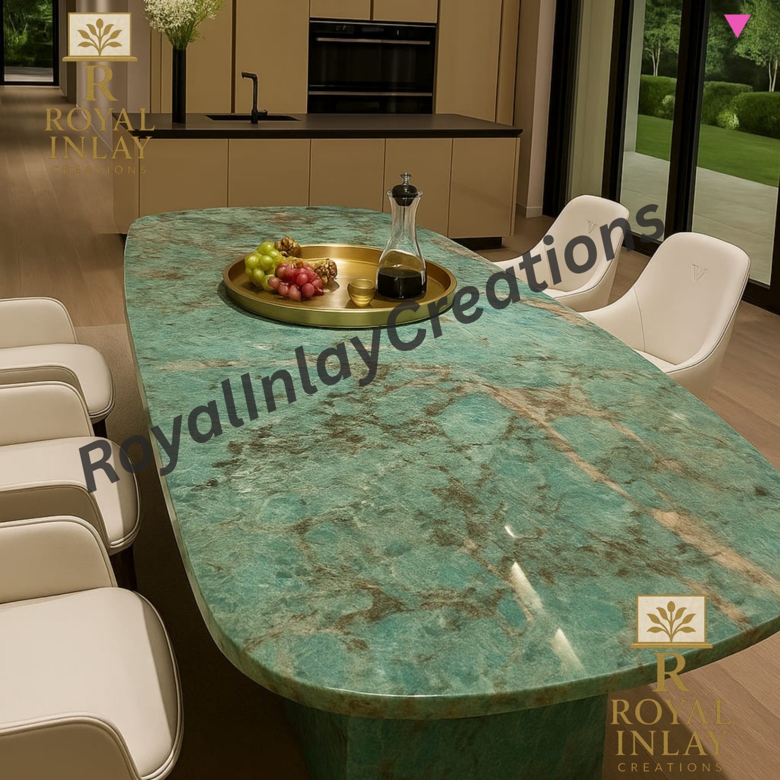 Elegant Handmade Amazonite Dining Table and slab Green Gemstone Rectangular Top