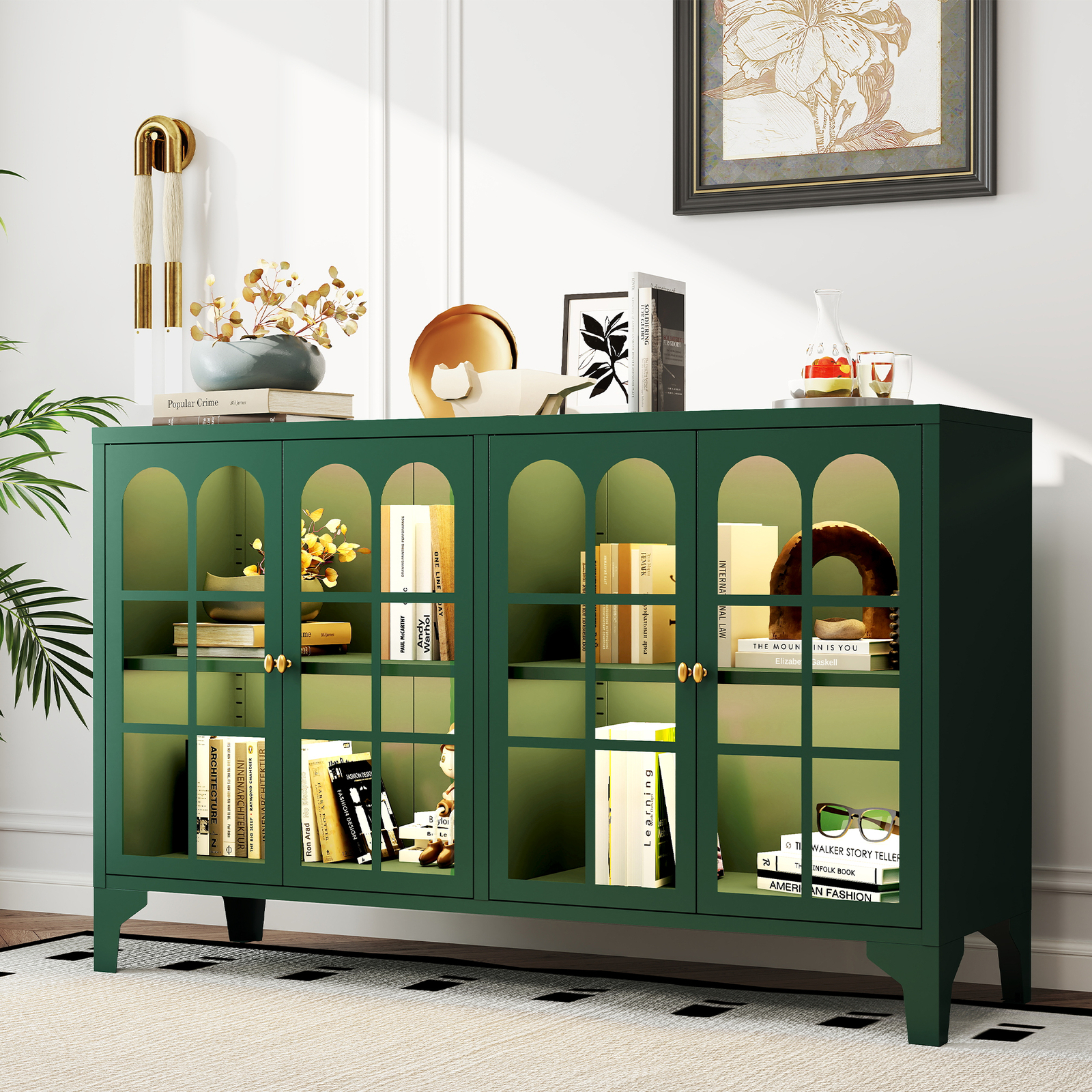 53″ Steel Sideboard Buffet Cabinet Coffee Bar w/ RGB Light for Pantry Kitchen