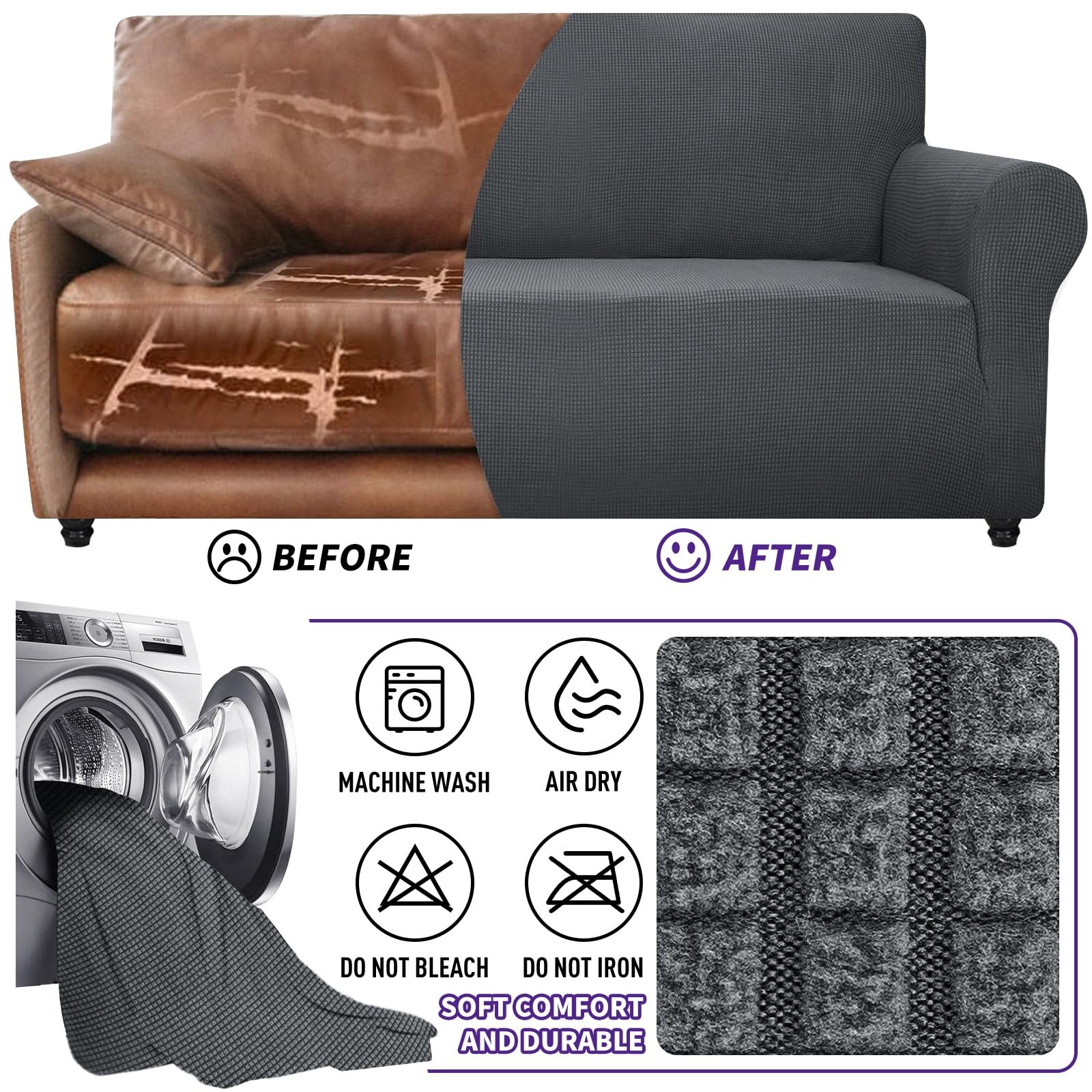 ZNSAYOTX Super Stretch Couch Cover (72″-92″) Universal Sofa Covers with Elast…