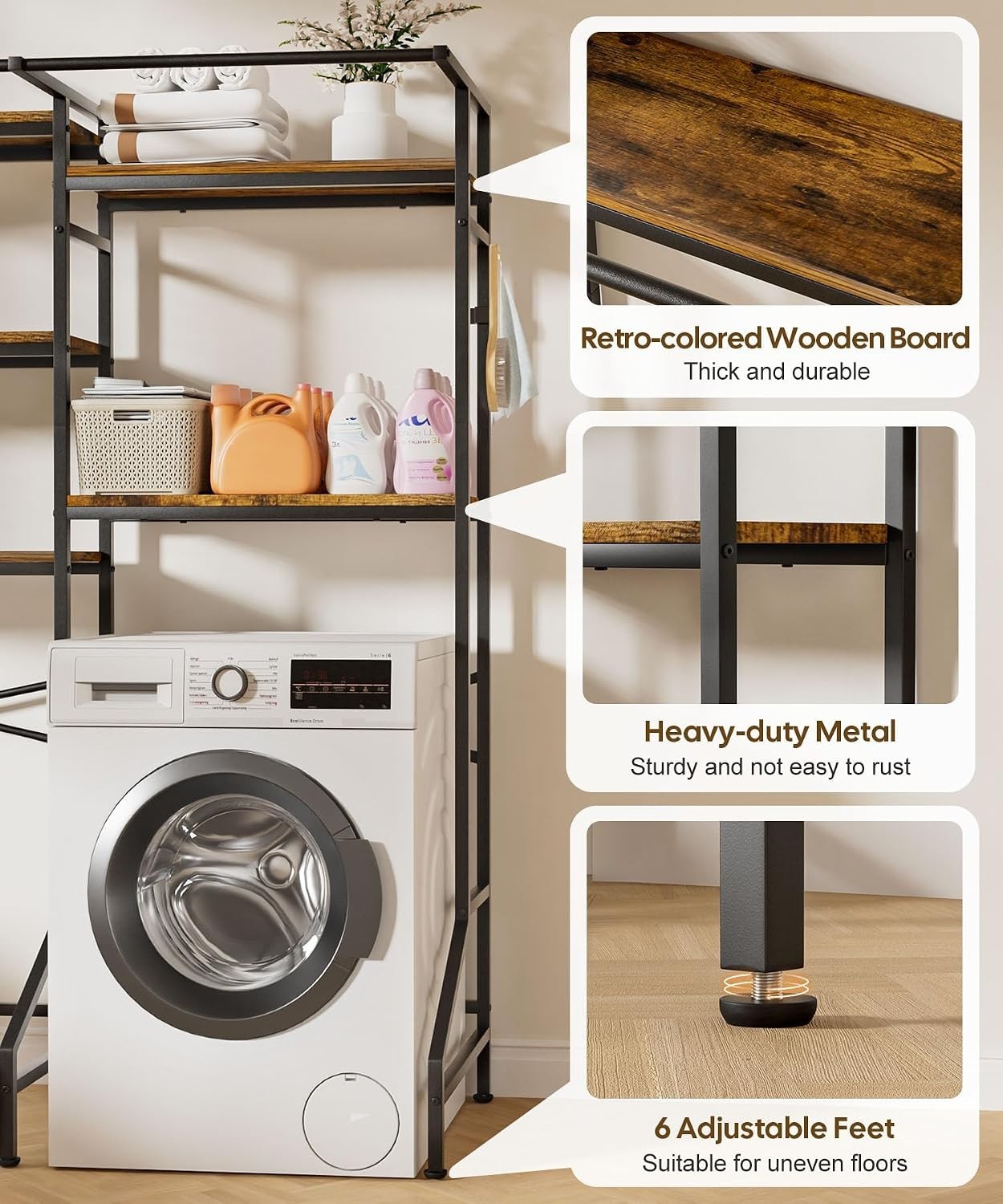 5-Tier Heavy Duty Over Washer Dryer Storage Shelf with Rust-Proof Finish