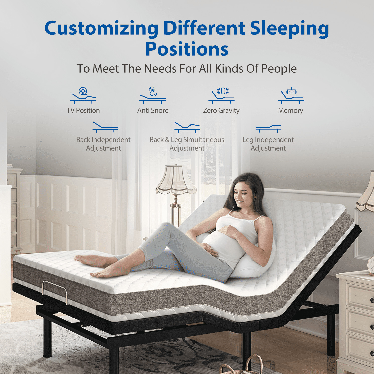 Furgle Adjustable FULL QUEEN KING Bed Frame Wireless Remote Electric Massage US