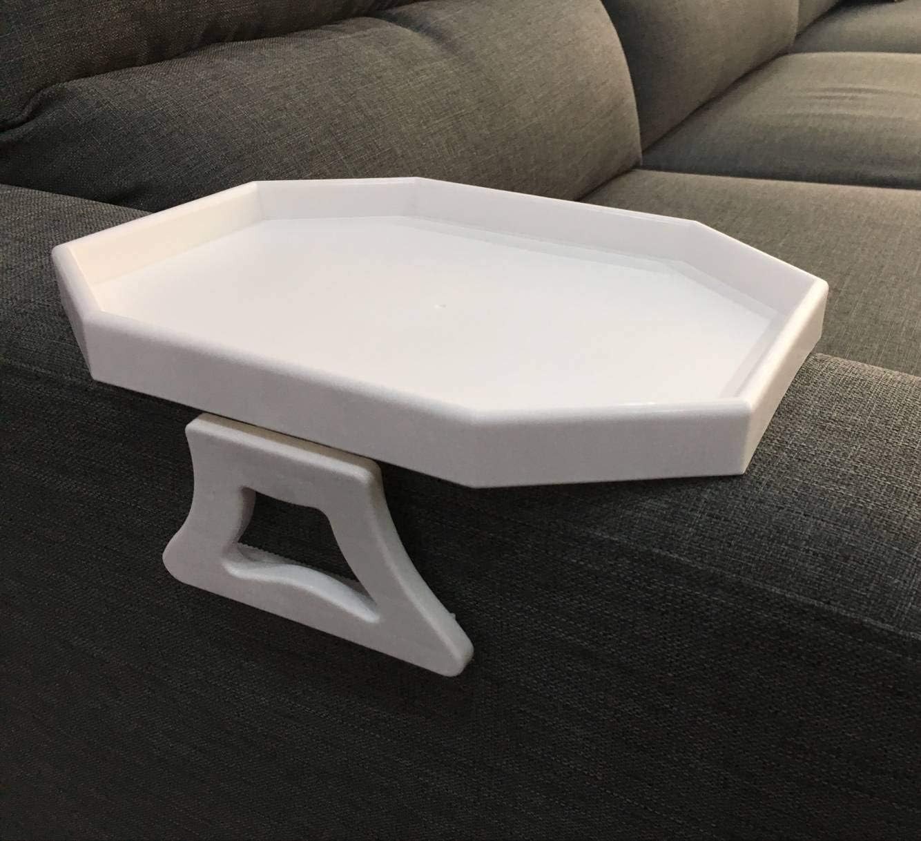 Sleek Octagonal Armrest Tray Table for Drinks and Snacks – 12.3L x 9W in White