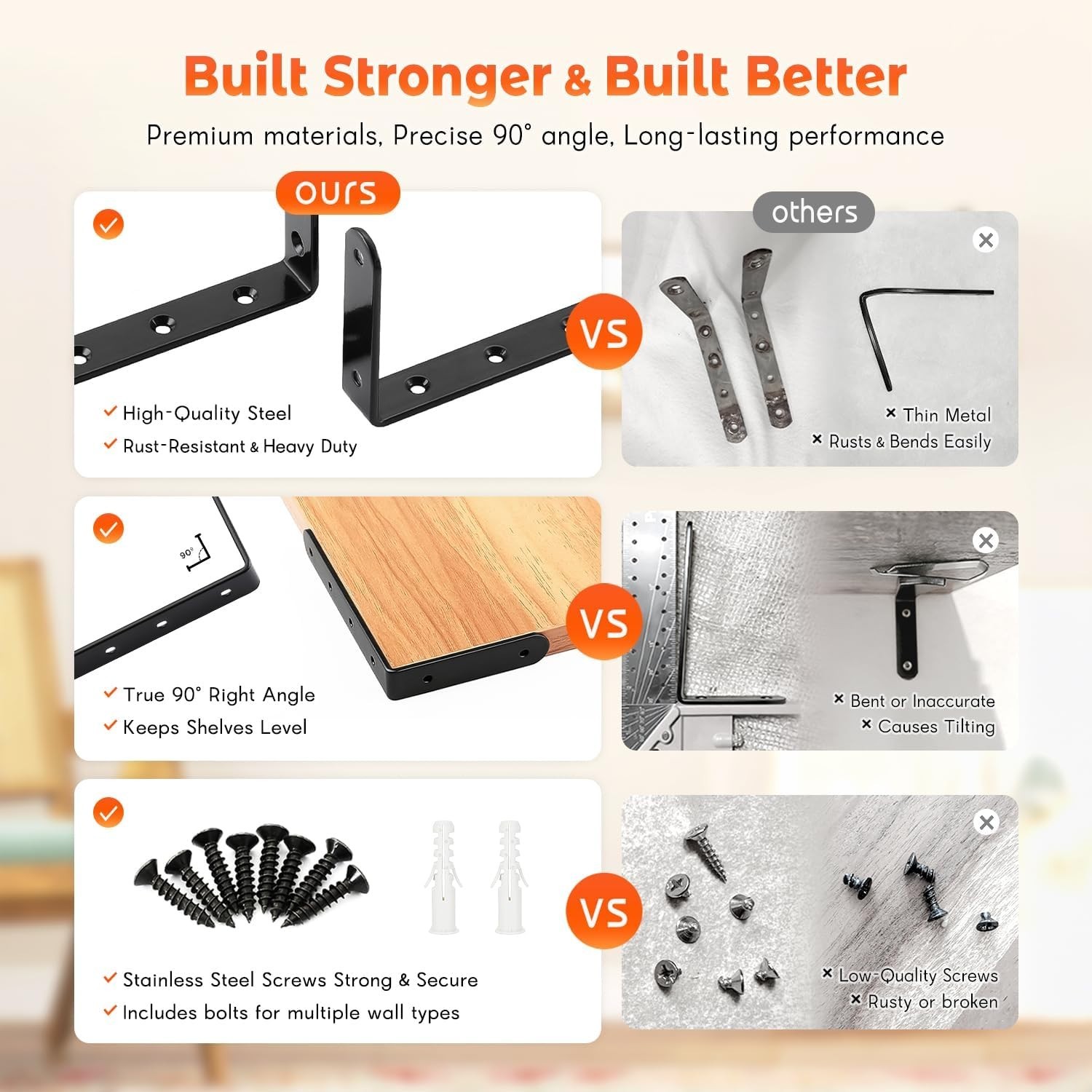 8-Piece L Corner Brace Set – 35lb Capacity for Shelves & Furniture