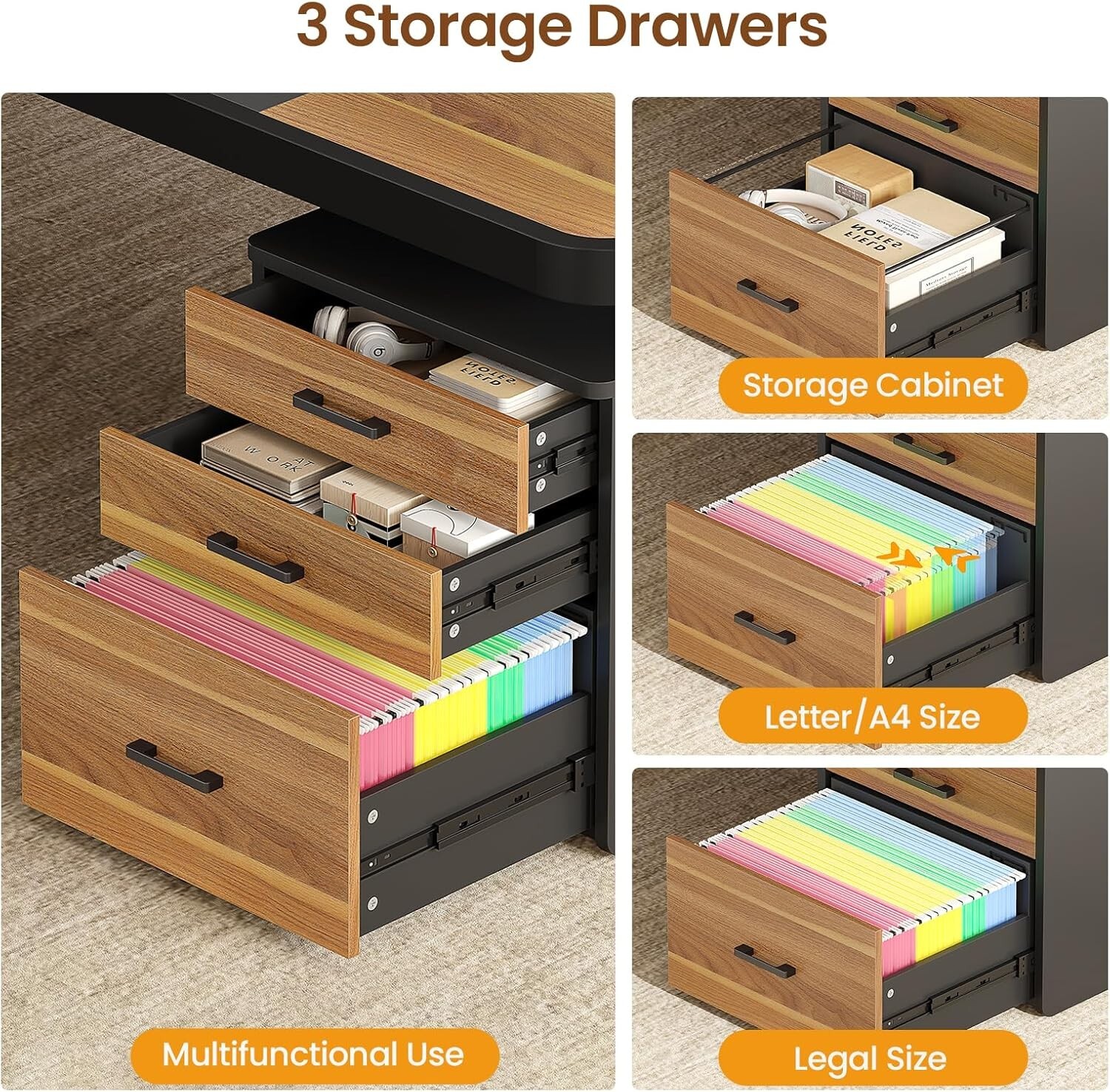 70.9″ Executive Desk, Large Computer Desk with 3 Drawers and Storage Shelves