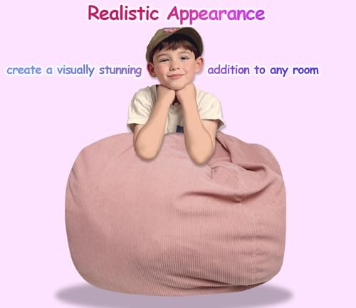 Stuffed Animal Bean Bag Storage Chair Cover for Kids Teens Adults Medium Pink