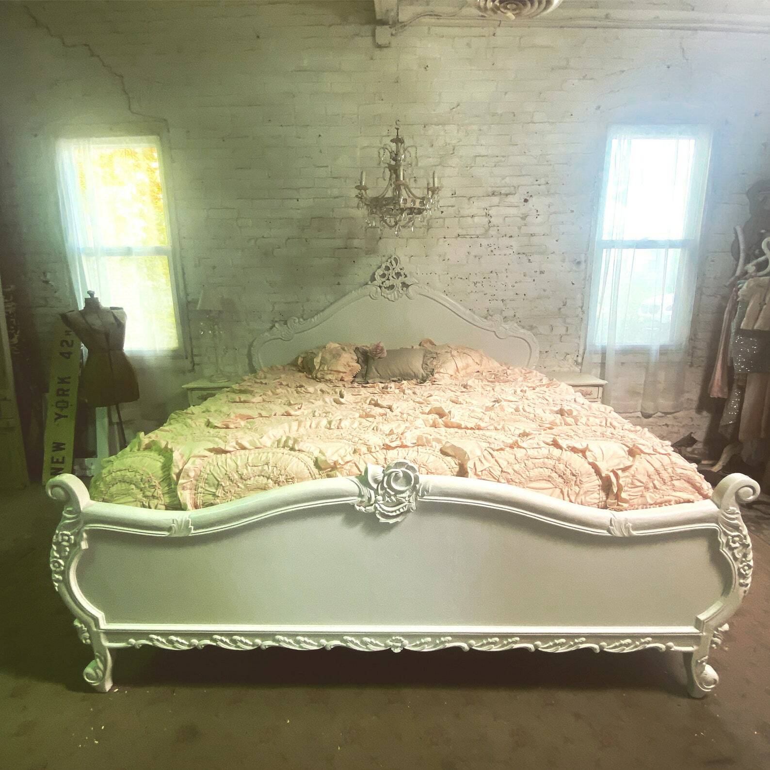 Painted Cottage Chic Shabby Romantic French King Bed