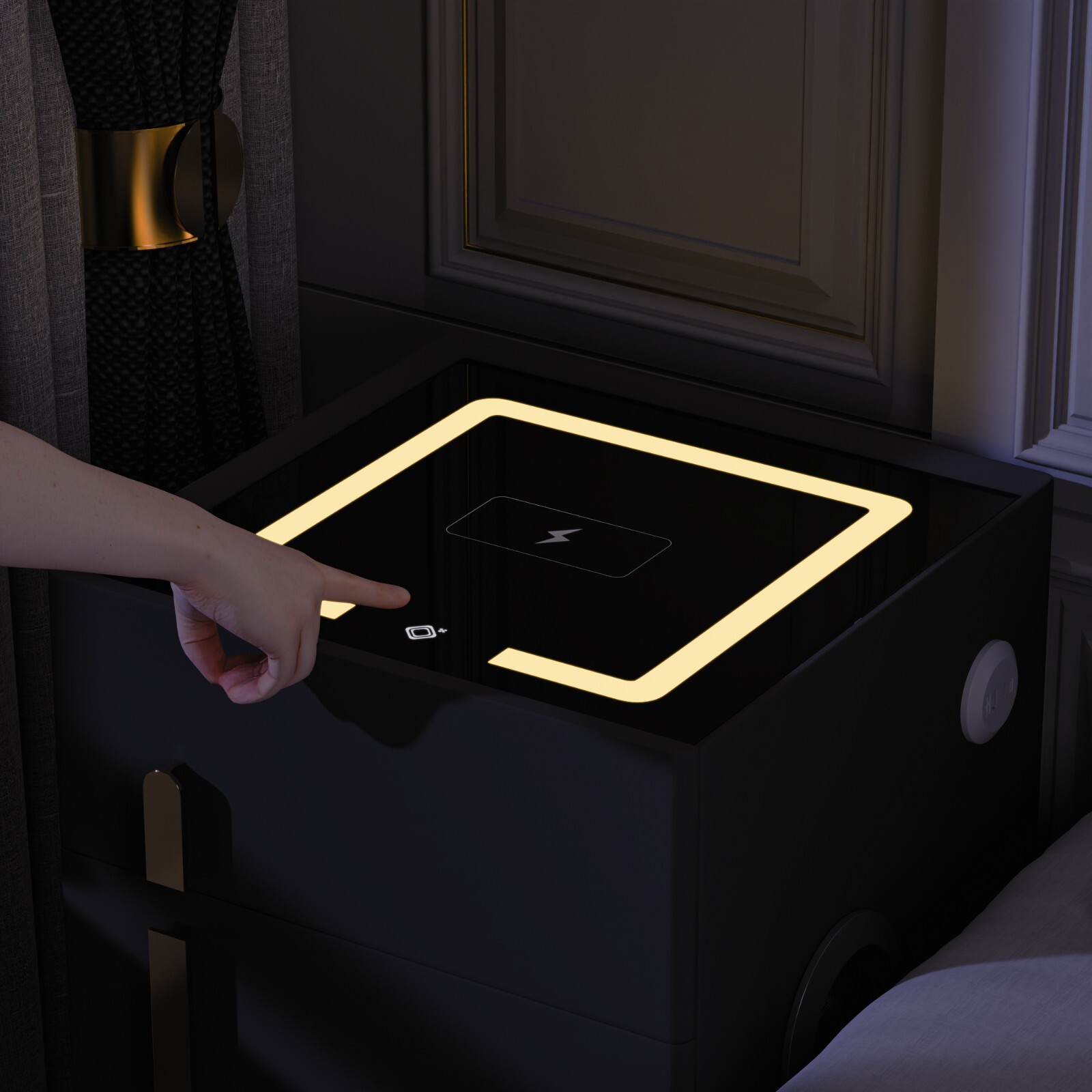 Double Drawer Smart Bedside Table with Safe (Dark Gray)