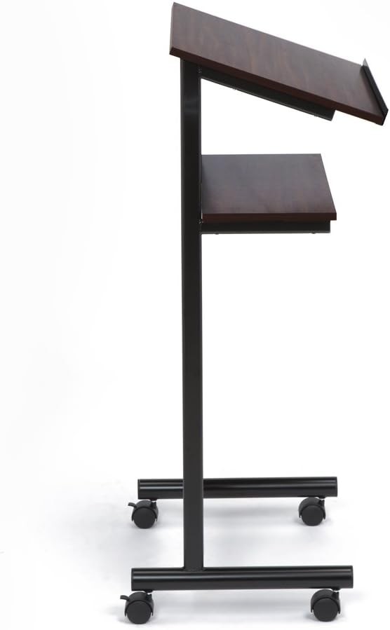 Wheeled Lectern Podium Standing Desk W/ Storage Shelf Cherry/Black Ideal