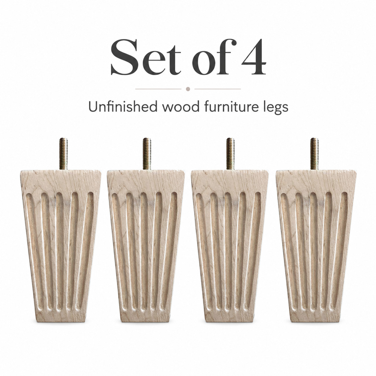 Fluted Sofa Legs Set of 4, 4.625″ Unfinished Wood Furniture Legs, 2.5″ Top