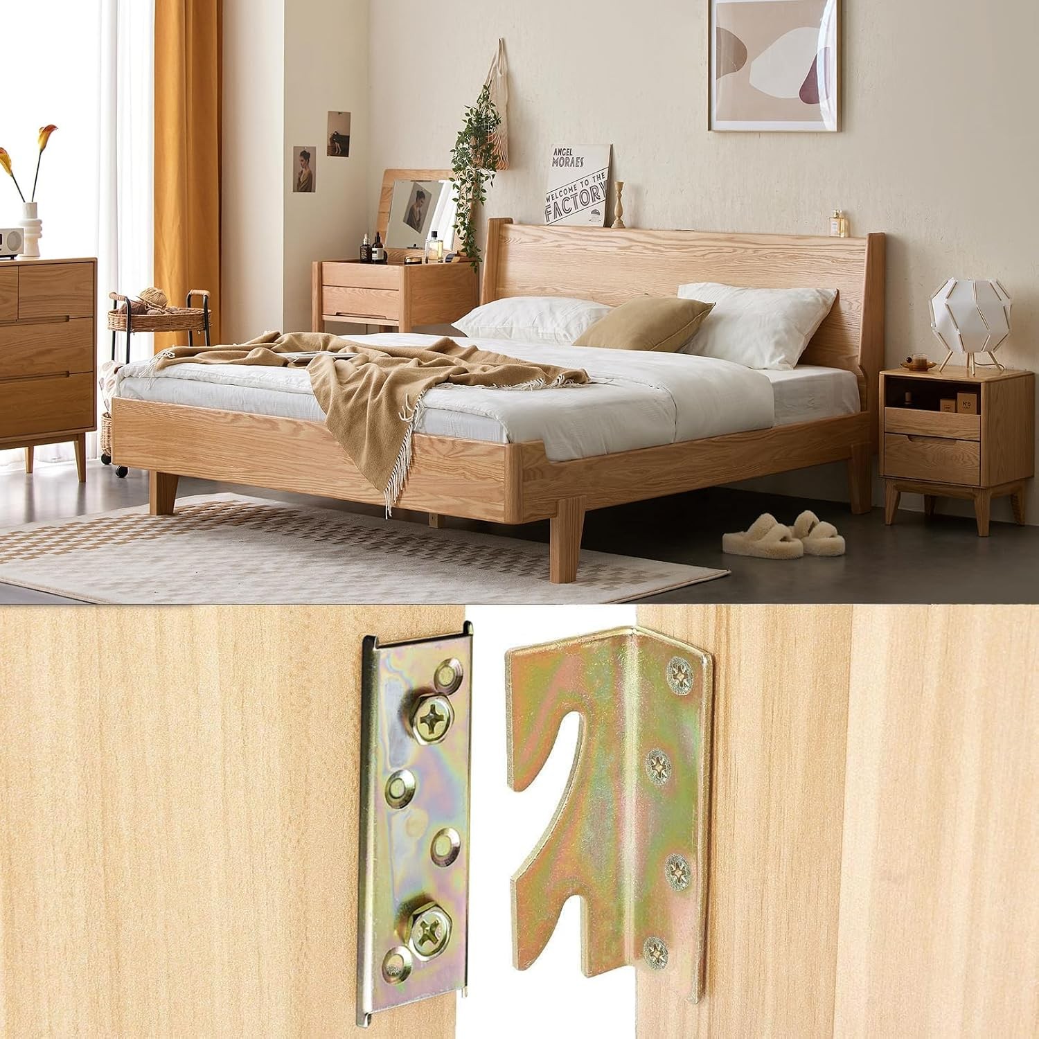4 Sets Bed Rail Brackets,Heavy Duty Bed Frame Brackets Bed Fittings Wooden Bed