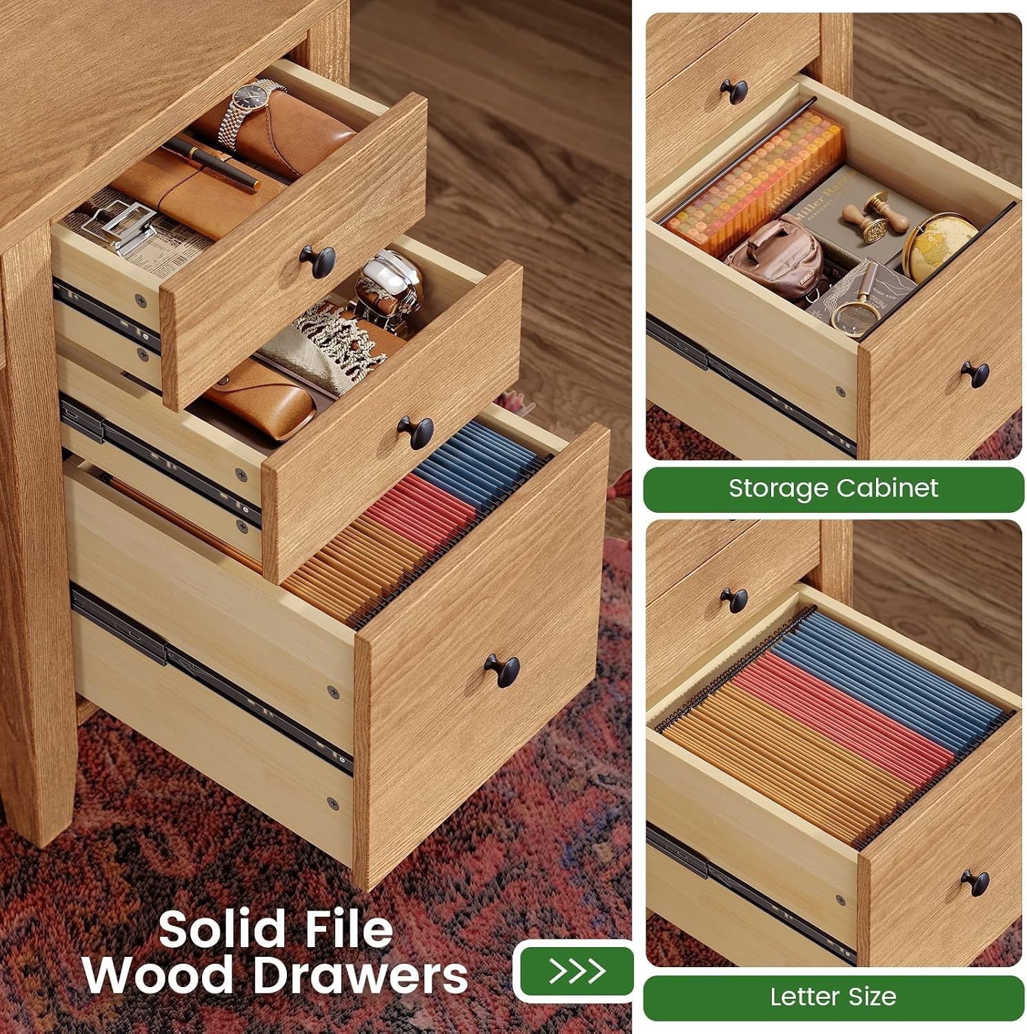 58.3″ Solid Pine Wood Computer Desk w/4 Drawers &Storage Shelves for Home Office