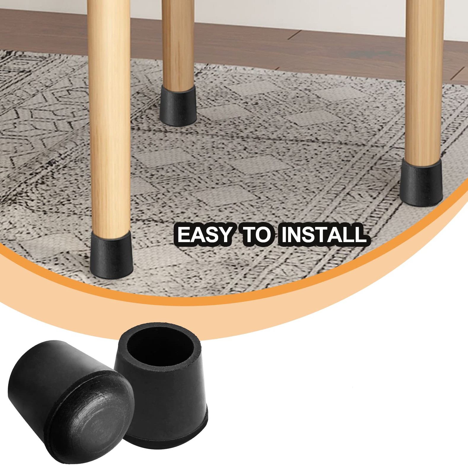 Piutouyar Round PVC Rubber Furniture Covers, 16mm/5/8, Black, 5/8″, Black