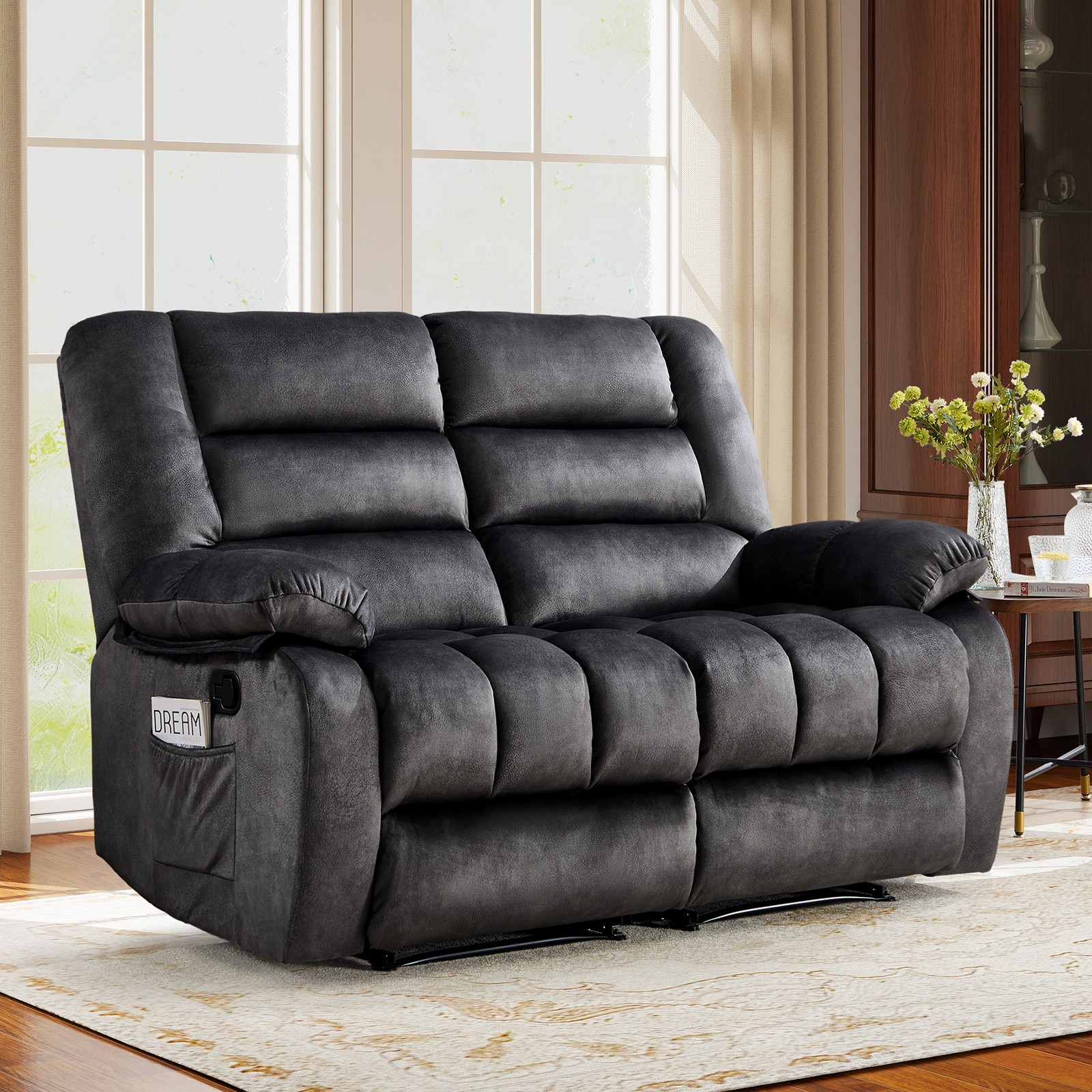 Canmov Manual Reclining Loveseat,2-Seater Recliner Loveseat Sofa for Living Room