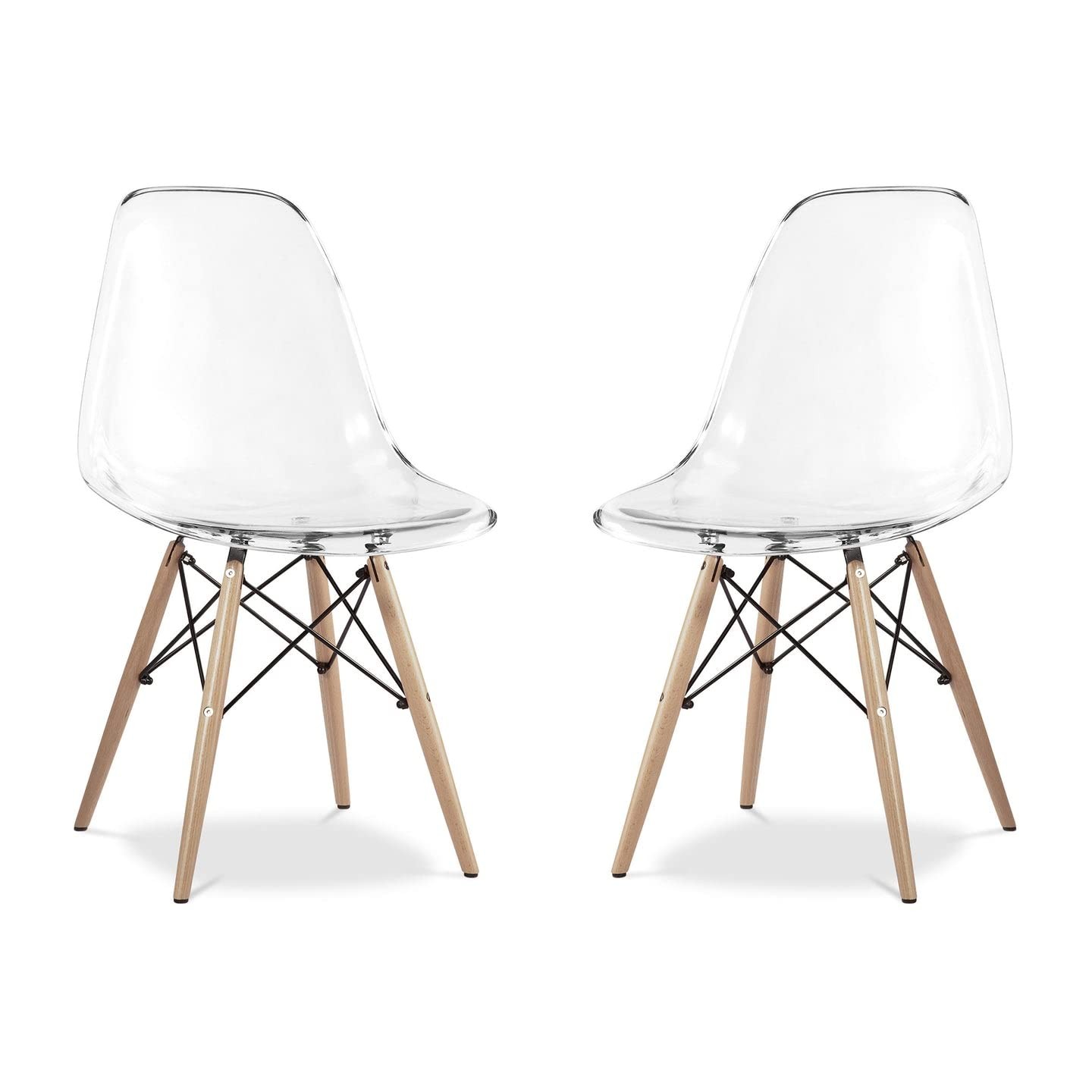 Maklaine 17.5 inches Plastic and Wood Dining Chairs in Clear (Set of 2)