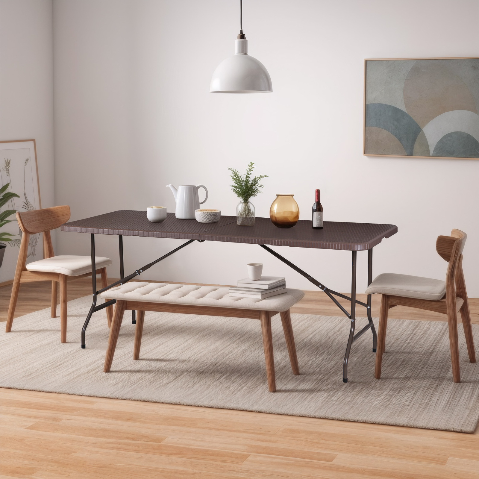 6FT Folding Table Portable Indoor Outdoor BBQ Picnic Party Camping Tables Brown