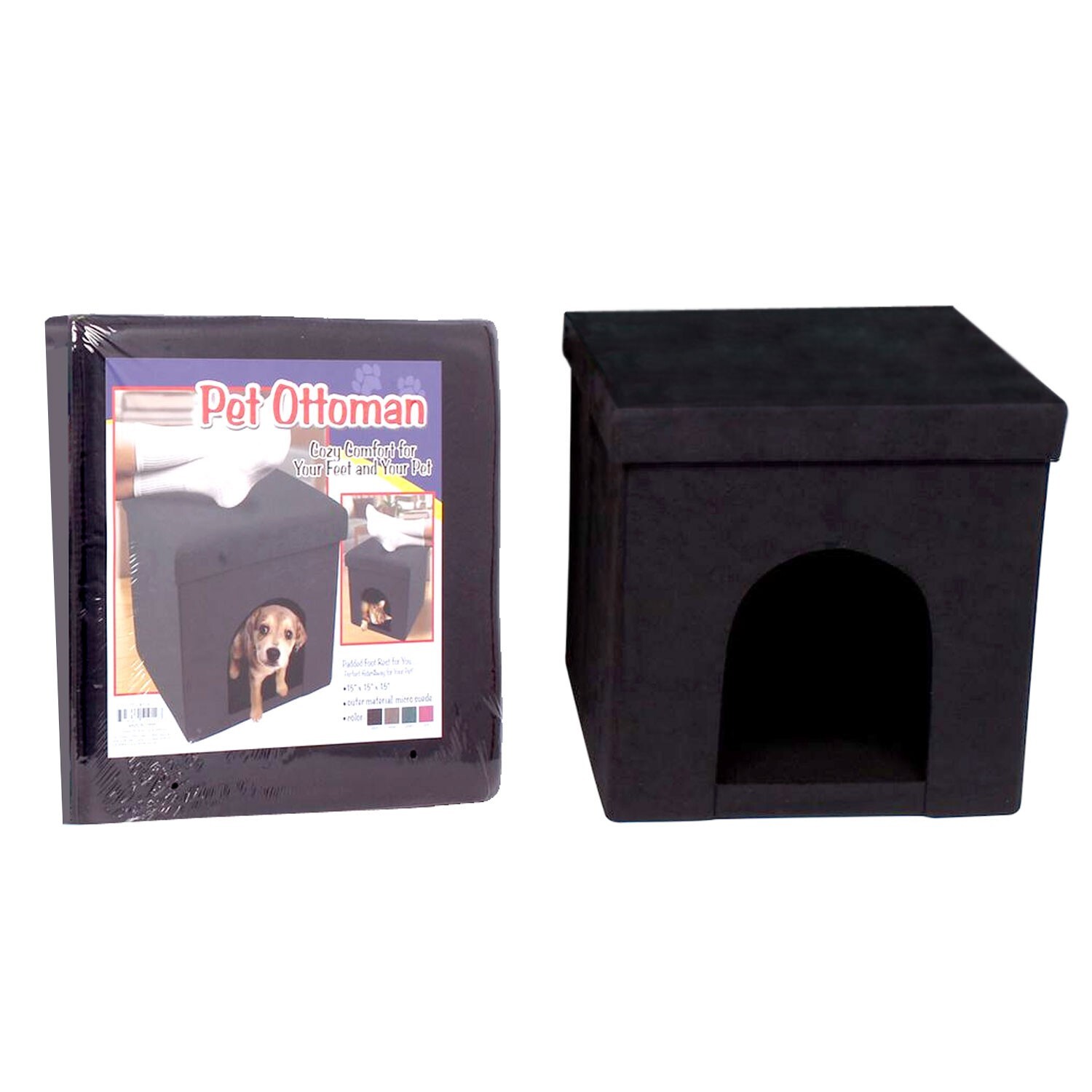 Portable Folding Pet Dog Cat House Ottoman Seat Footstool Box, Suede, Black NEW