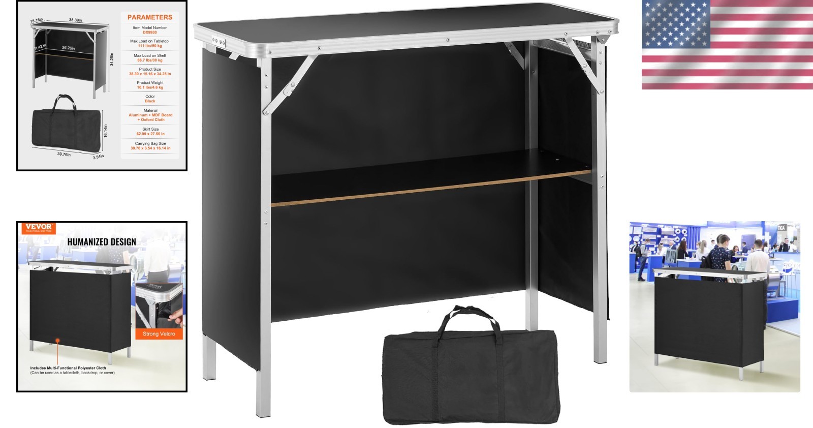 Elegant Folding Portable Bar Table for Events – 38.39 x 15.16 x 34.25 Inches