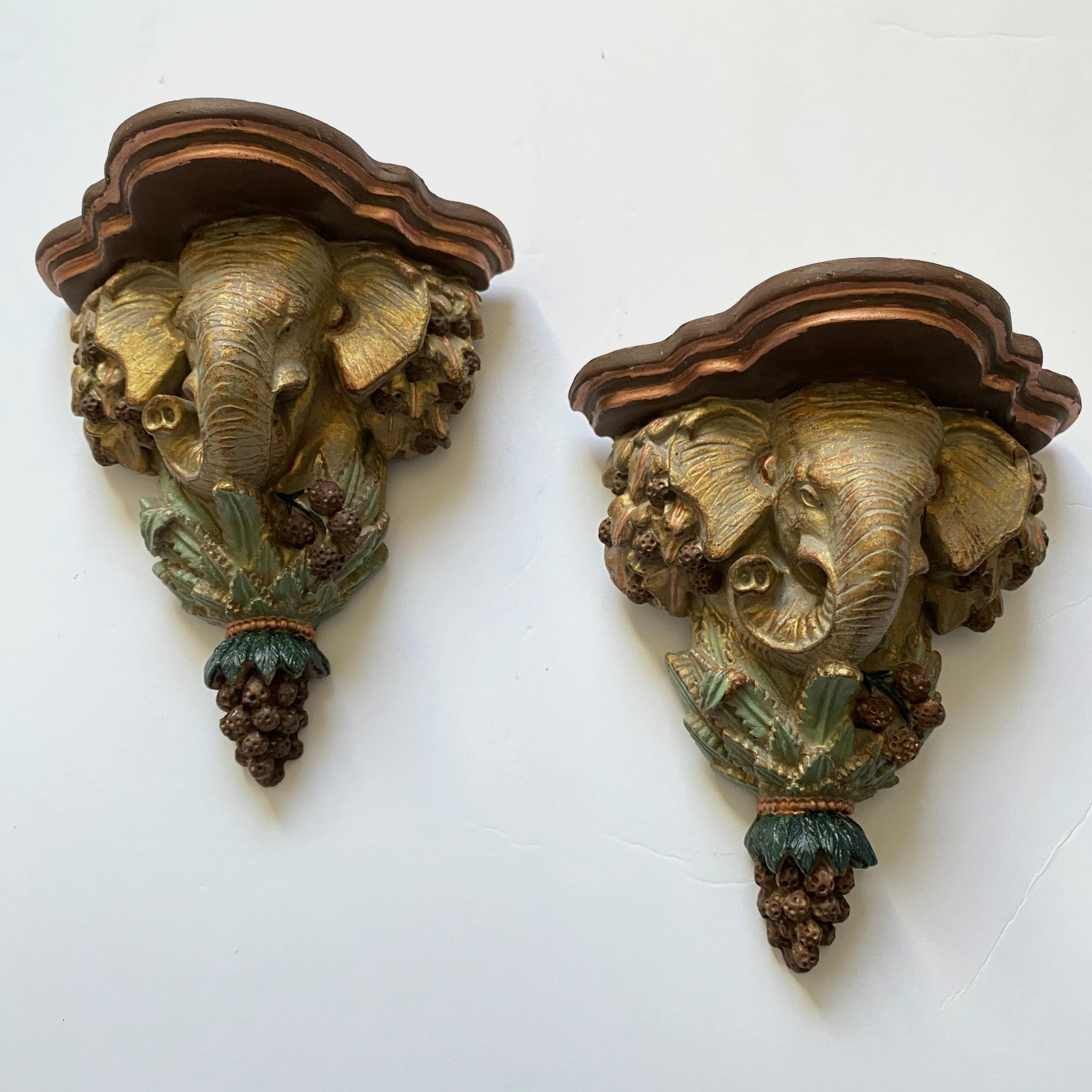 Elephant Wall Corbel Shelves Set 2 Three Hands Gold African Boho Indian Decor