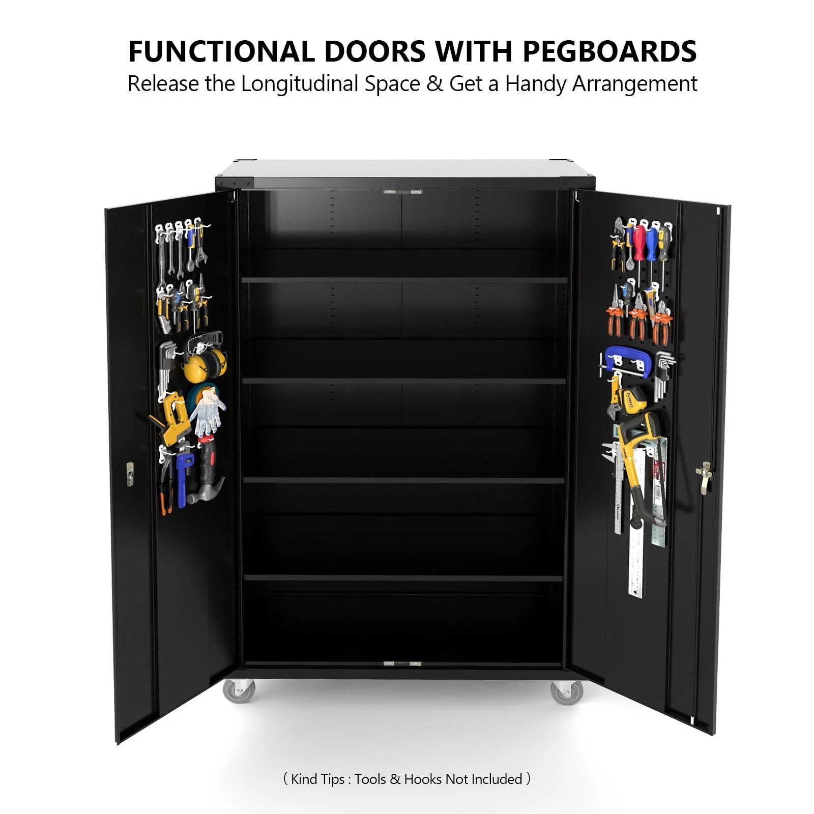 72in Tall & Wide Metal Storage Cabinet with Pegboards & Locking Doors & Shelves