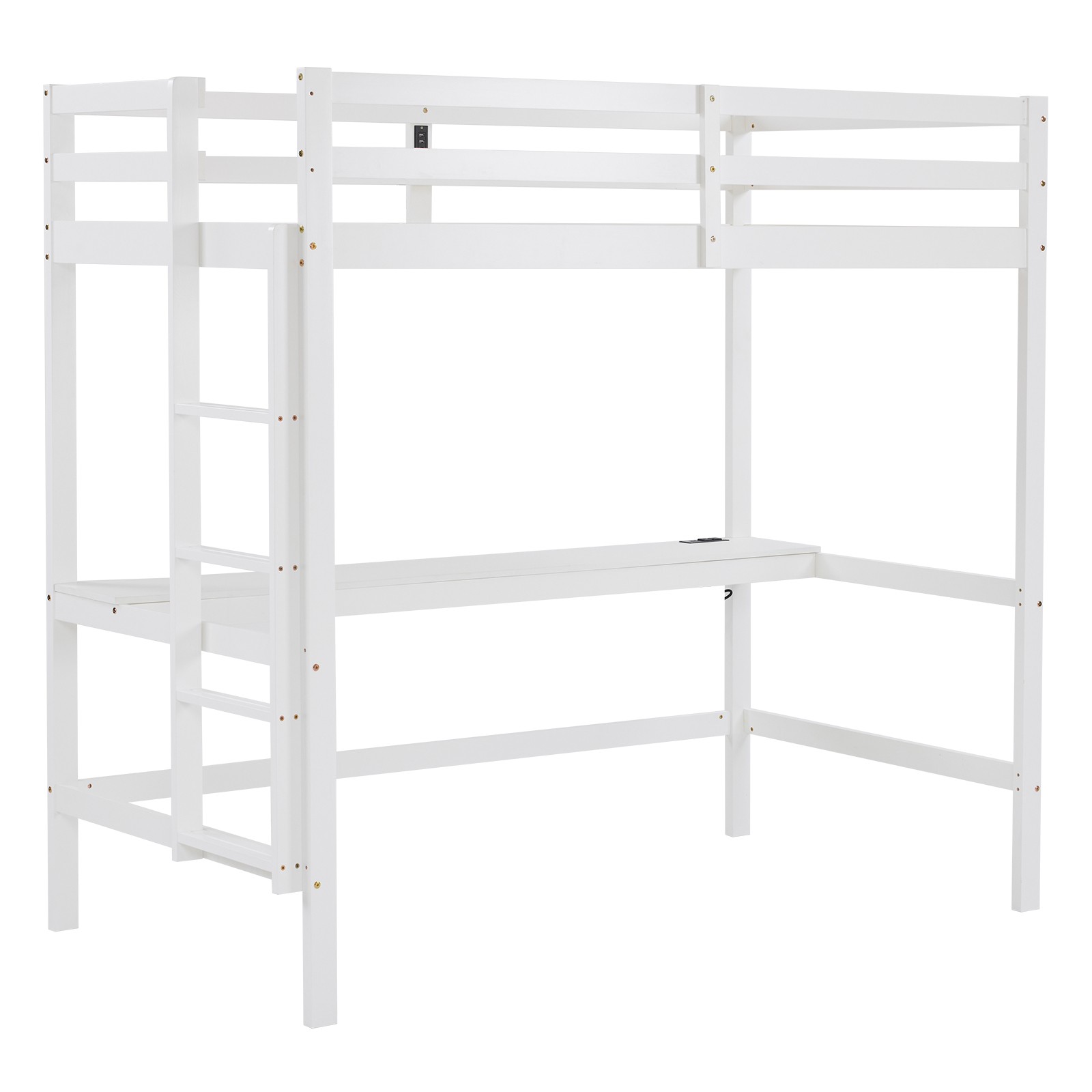 Solid Wood Loft Bed Frame w/Safety Guardrails & Ladder for Kids/Teens/Adults