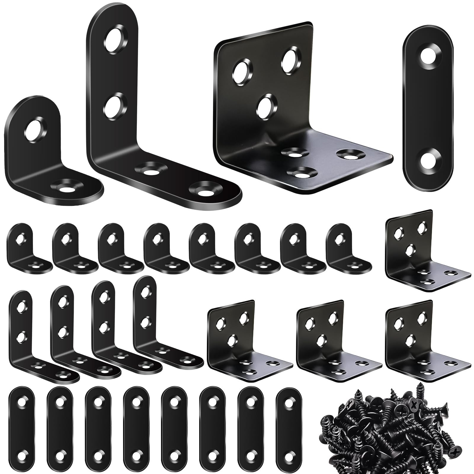 96PCS L Brackets for Shelves & Flat Plate Straight Bracket Black Stainless Steel