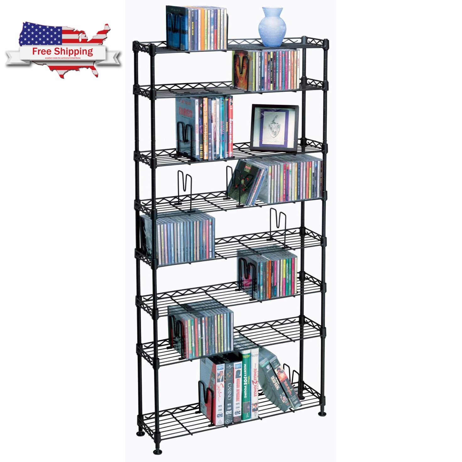 CD DVD 8 Tier Rack Storage Organizer Media Cabinet Tower Shelf Multimedia Holder