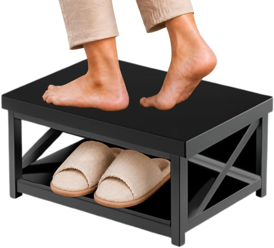 Wooden Step Stool for Bed – 8 Inch Bedside Step Stool for Adults, Anti-Slip Feet