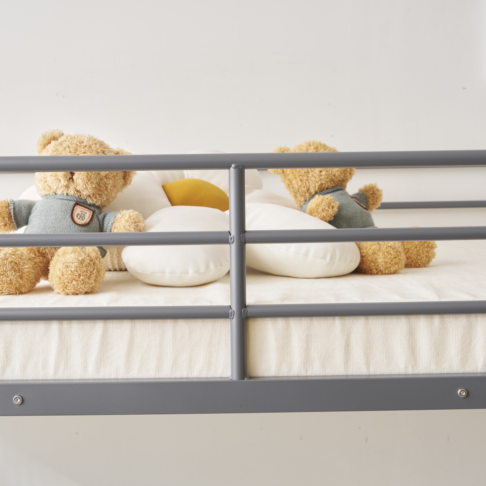 Metal Twin Over Twin Bunk Bed Frame with Trundle and Ladder Kids Child Bedroom