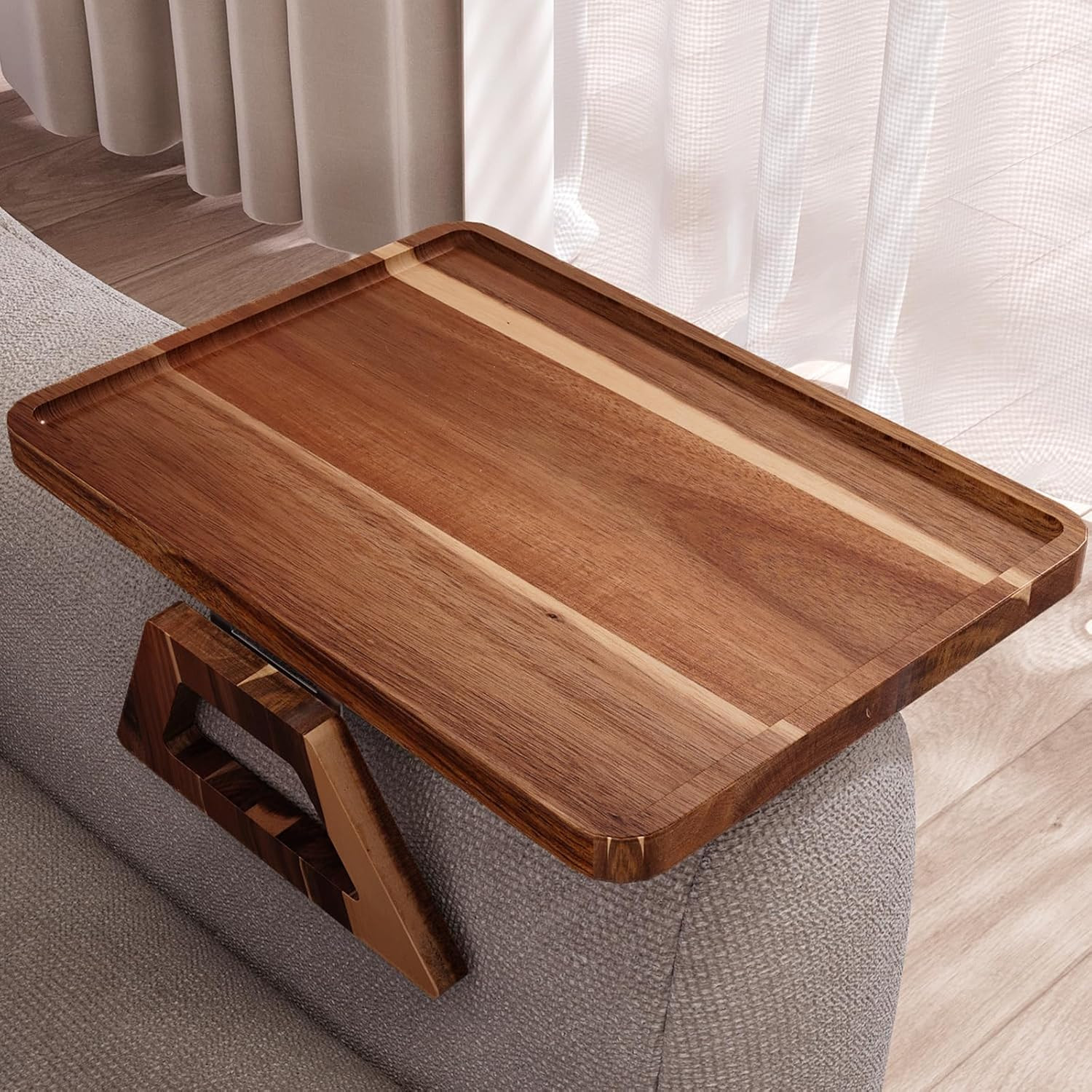 Acacia Wood Couch Arm Tray,Folding Sofa Armrest Tray,Couch Arm Table Clip-On Cou