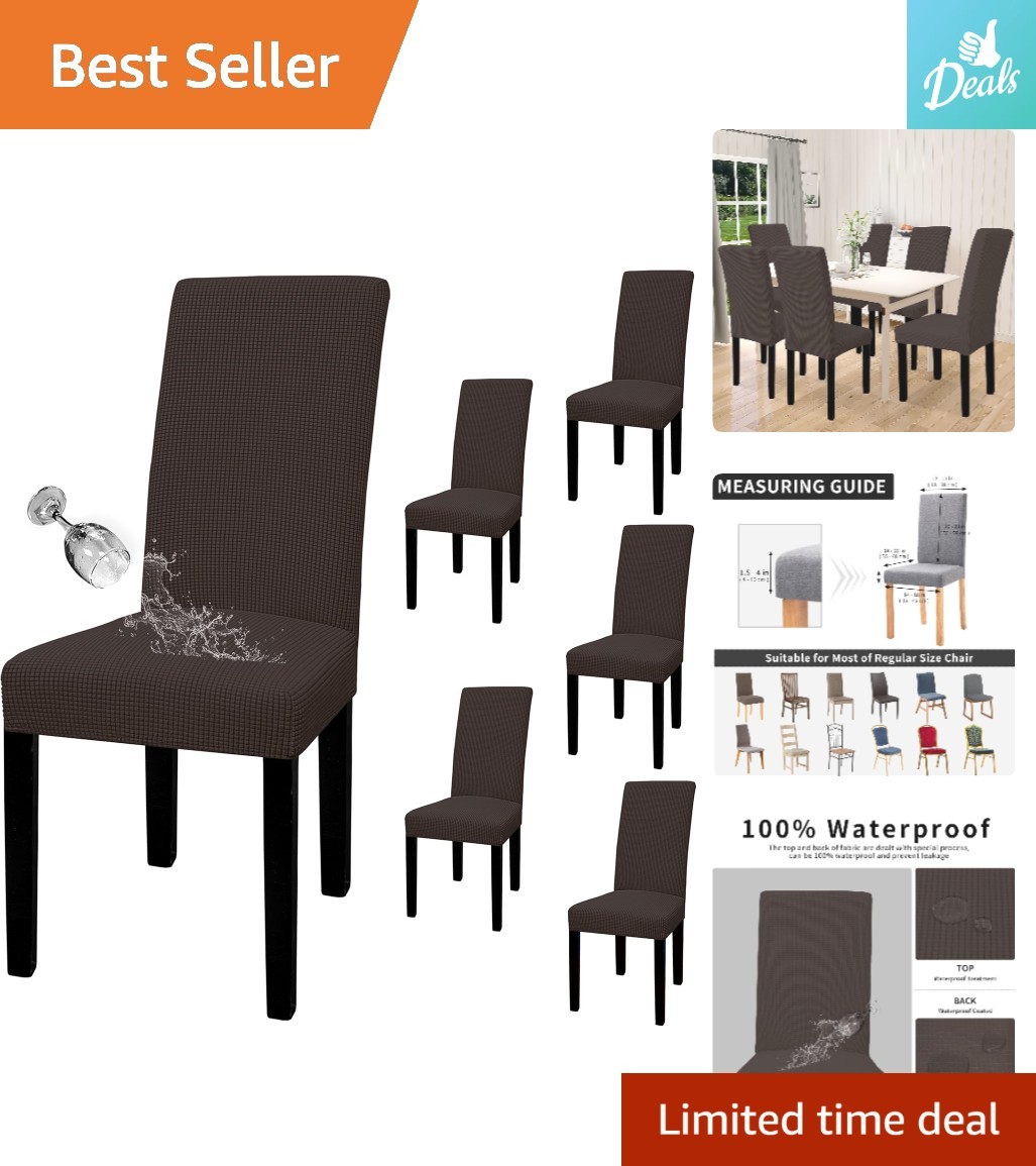 Set of 6 Durable & Removable Waterproof Chair Slipcovers in Rich Chocolate Shade