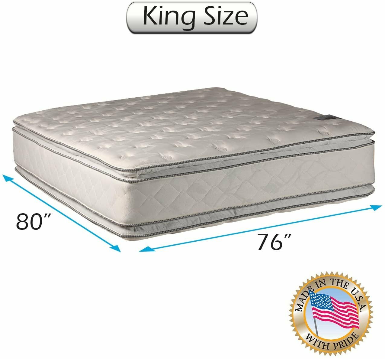 DS USA Serenity PillowTop Mattress Only – (King 76″x80″x12″) Medium Soft…