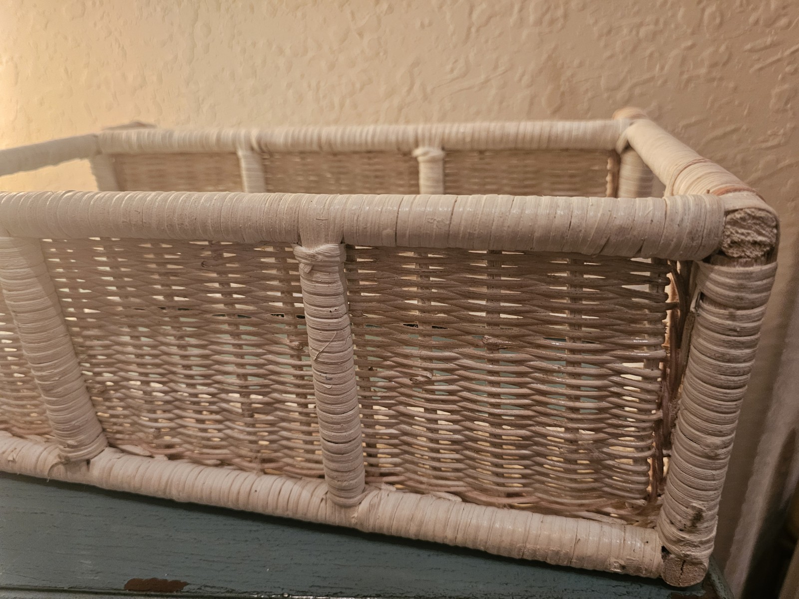 Vintage MidCentury Wicker & Rattan WallShelf, 2 Tier W/Pink & Blue Accents-Very