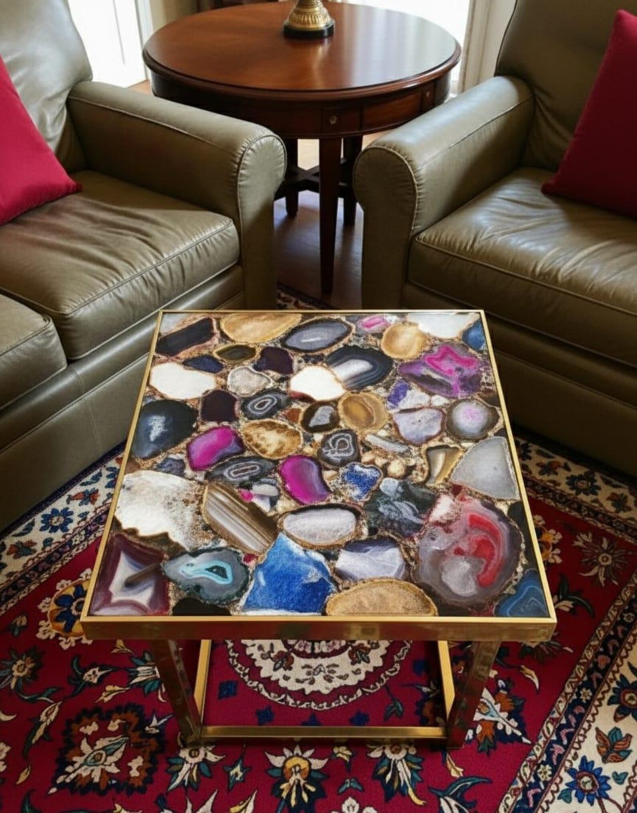 12″ Luxury Multi-Color Agate Coffee Table Handmade Agate Furniture Home Decor