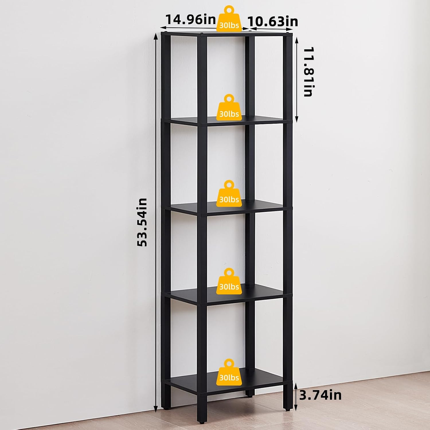 54In Tall Bookshelf 5-Tier Small Narrow Bookcase, Skinny Book Shelf