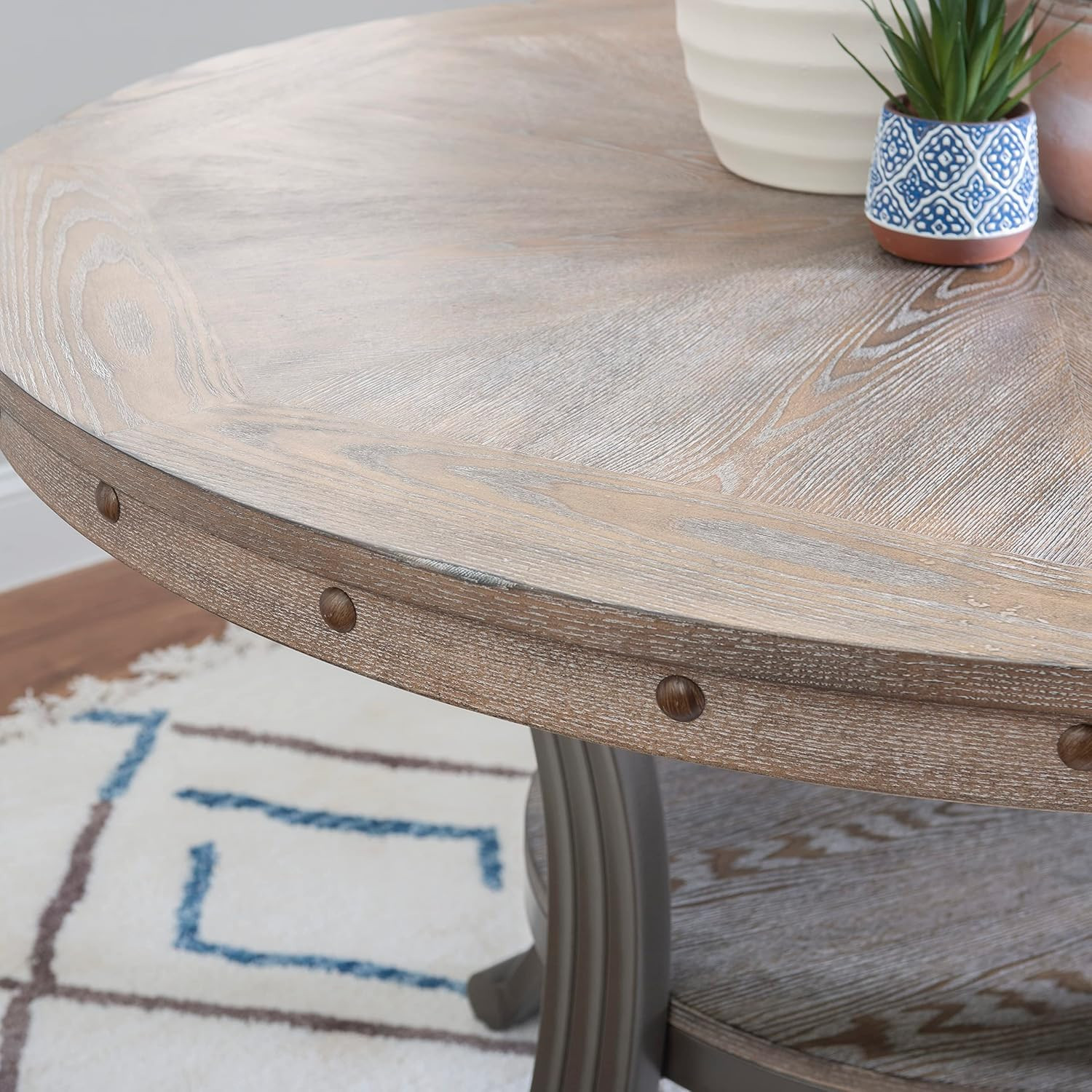 Franklin Pewter Metal and Rustic Wood Table Dining