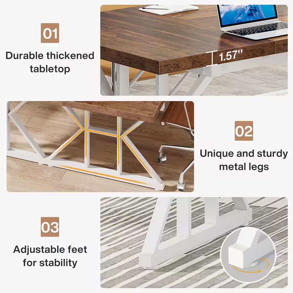 Capen 70.8 In. Rectangular Brown and White Engineered Wood Executive Desk Com…