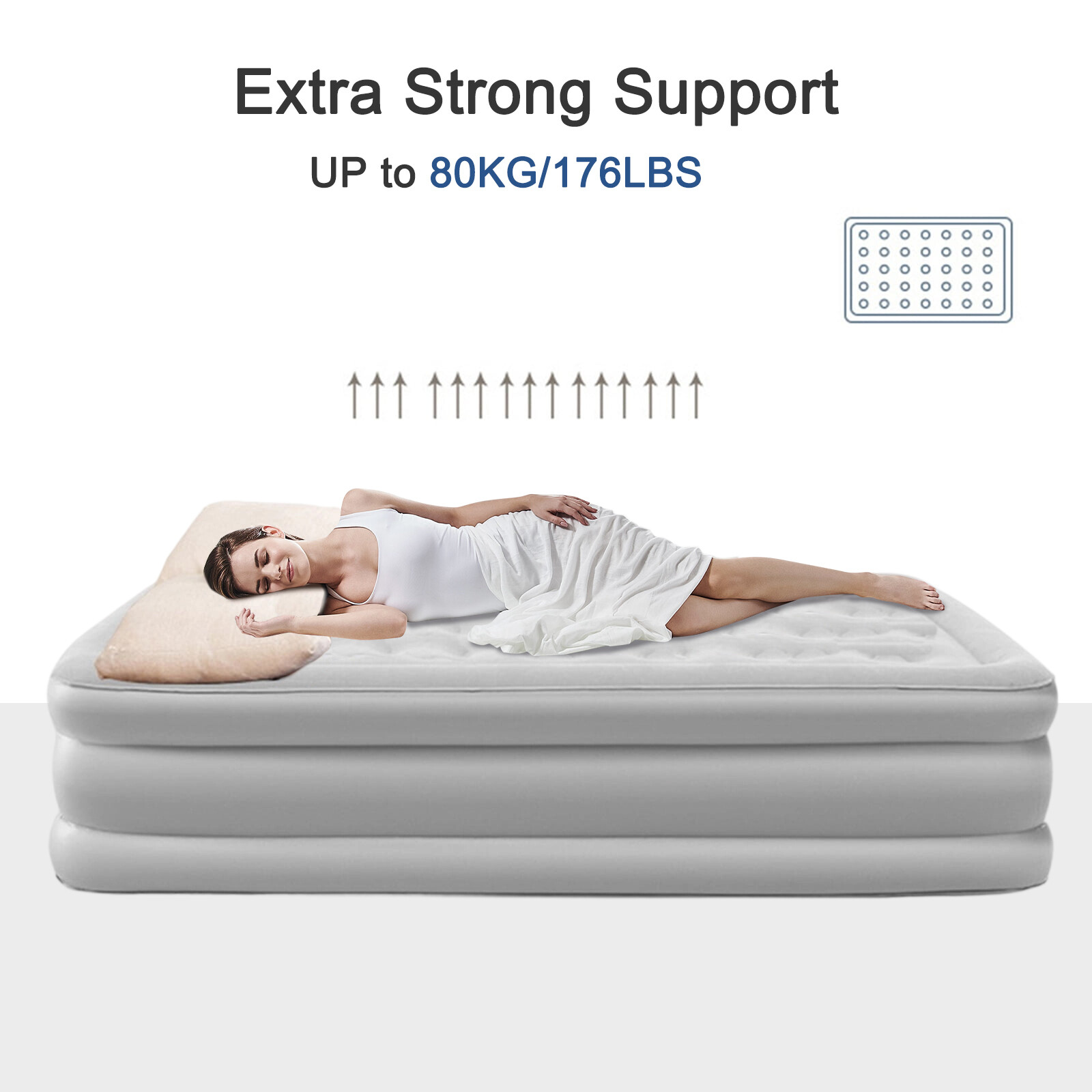 Light Grey Portable Inflatable Sofa Air Mattress Sofa Bed Fit Outdoor Indoor New