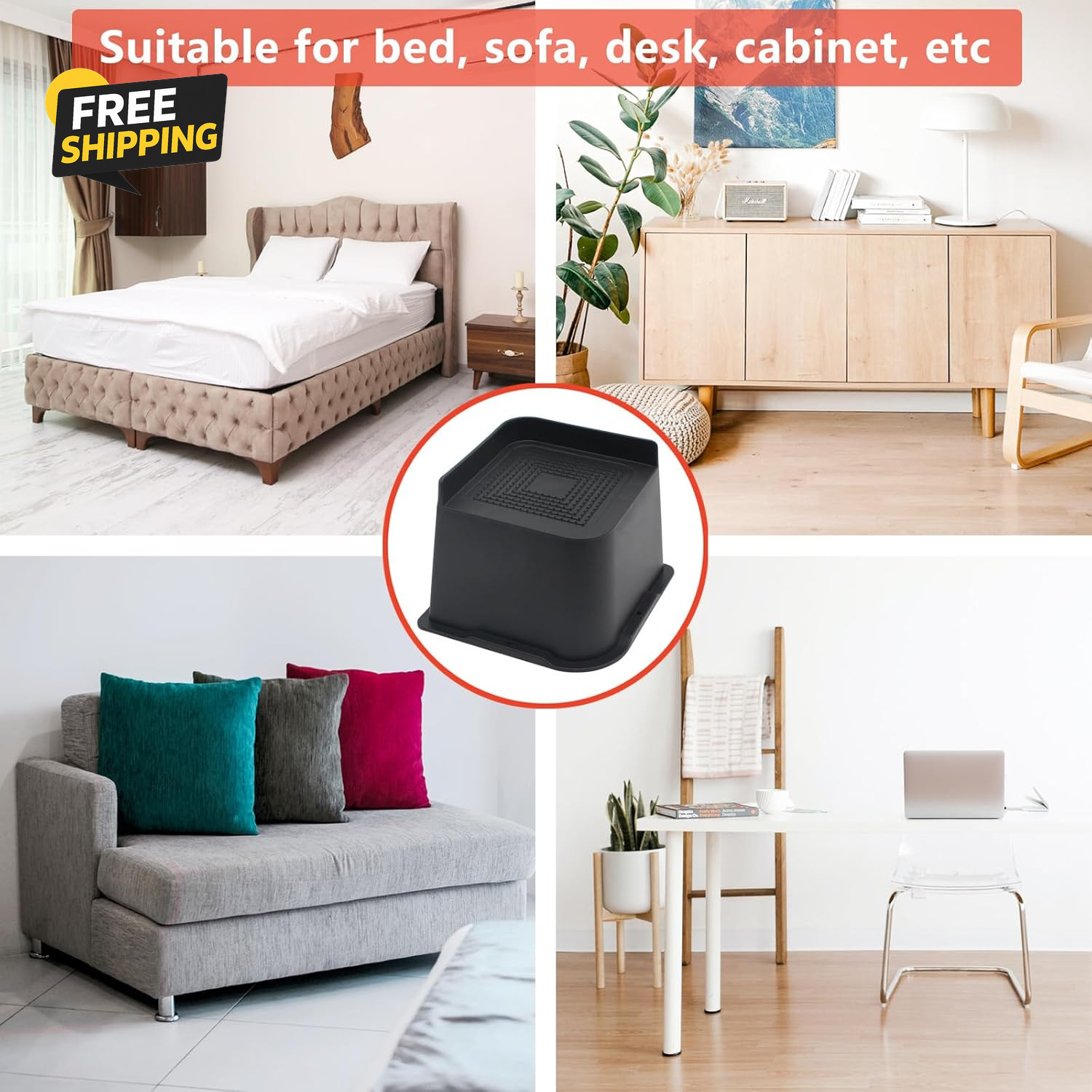 Bed Risers 4 Inch Heavy Duty, 4 Pack Oversized Furniture Risers 6 Inch