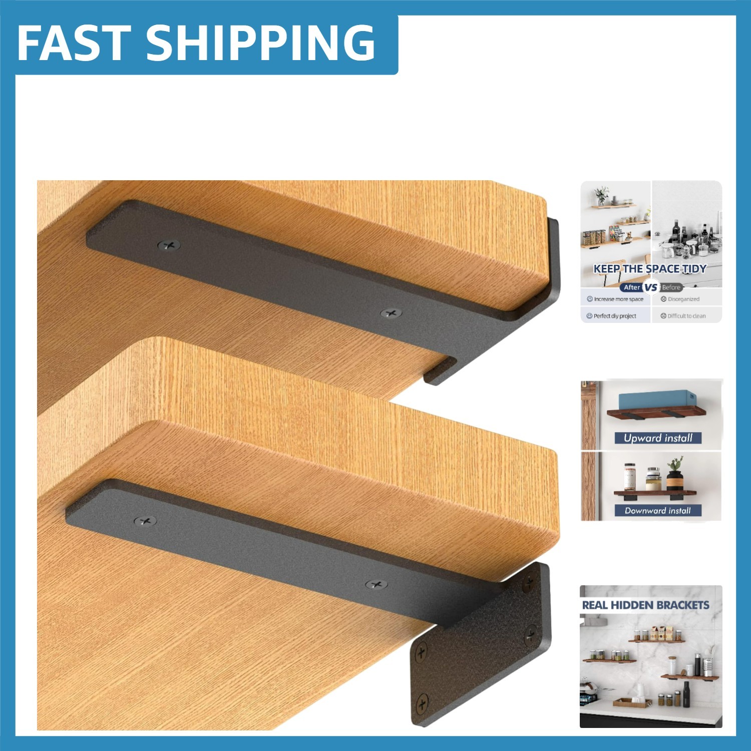 Strong 6 Pack Black Floating Shelf Supports – Ideal for Organizing Any Space