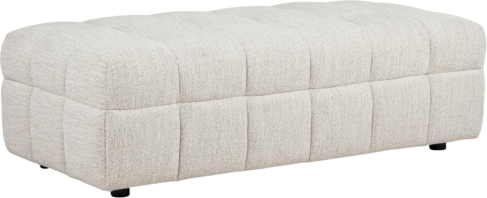 Ivory Upholstered Ottoman with Tufted Design and Black Legs – 59.5-Inch