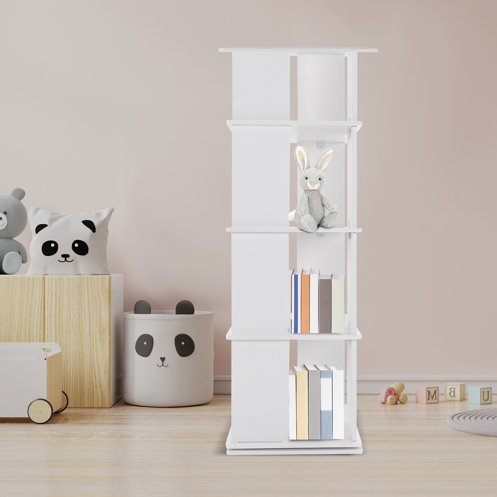 360?? Revolving Bookshelf White Bookcase Storage Shelf Freestanding Display Rack