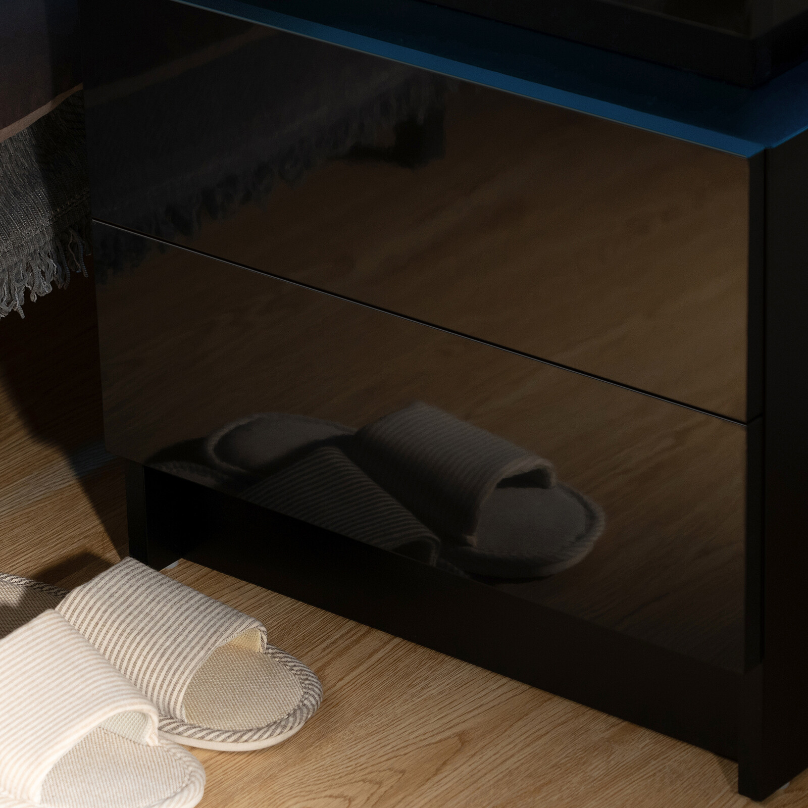 LED RGB Nightstand Bed Side Table Night Stand 2 High Gloss Drawers Bedroom Desk