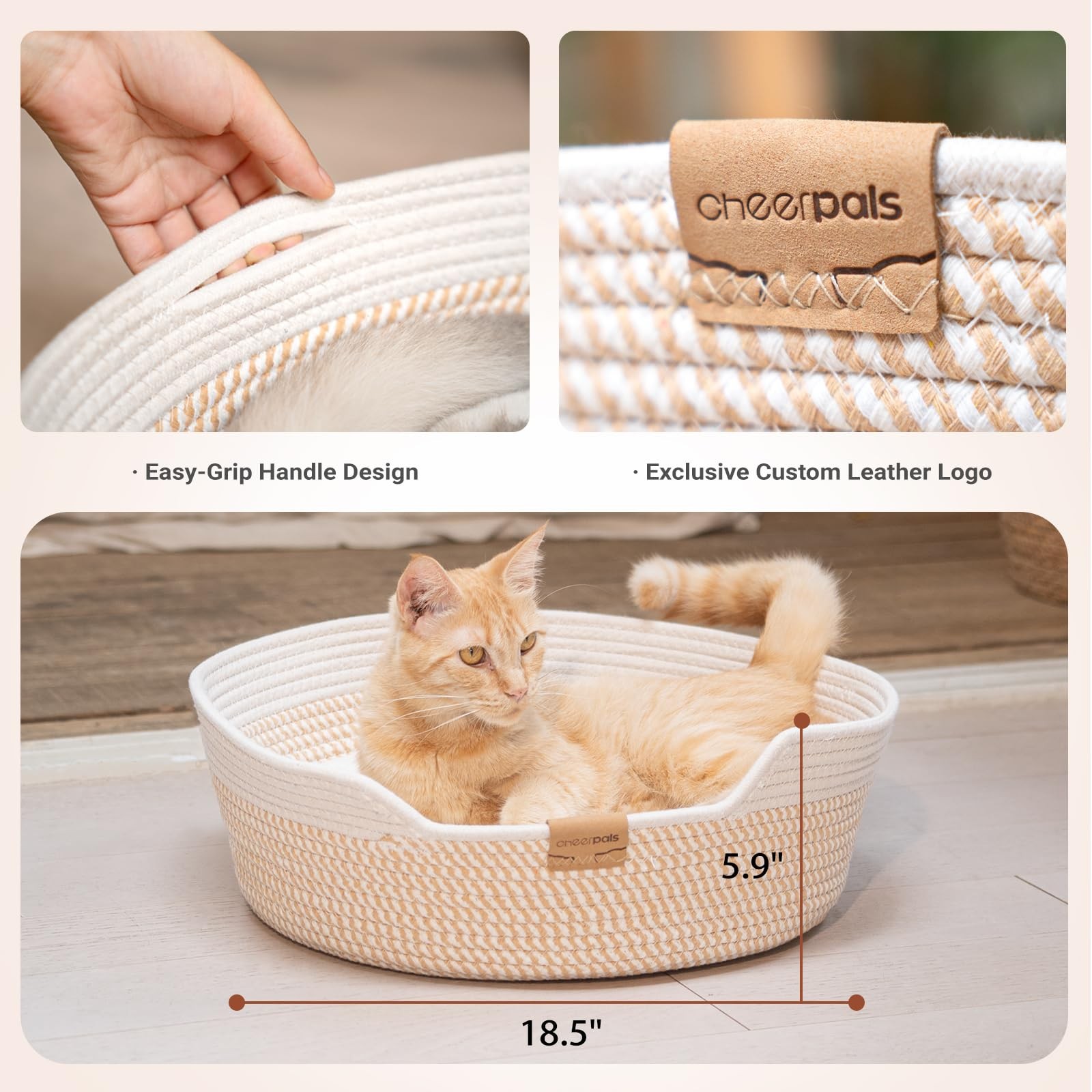 Cheerhome Pets Cat Bed Basket Cushion Cotton Rope Woven Pet Bed For Indoor Cats