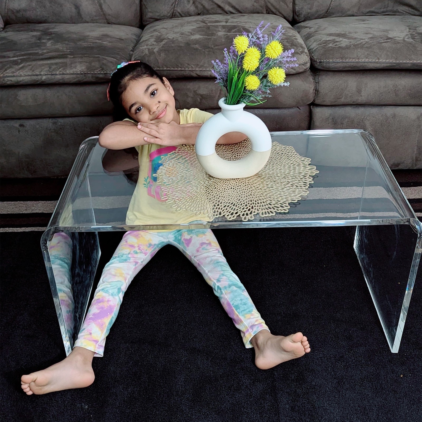 Rectangular Coffee Table Acrylic Table Waterfall End Table with A U-shape