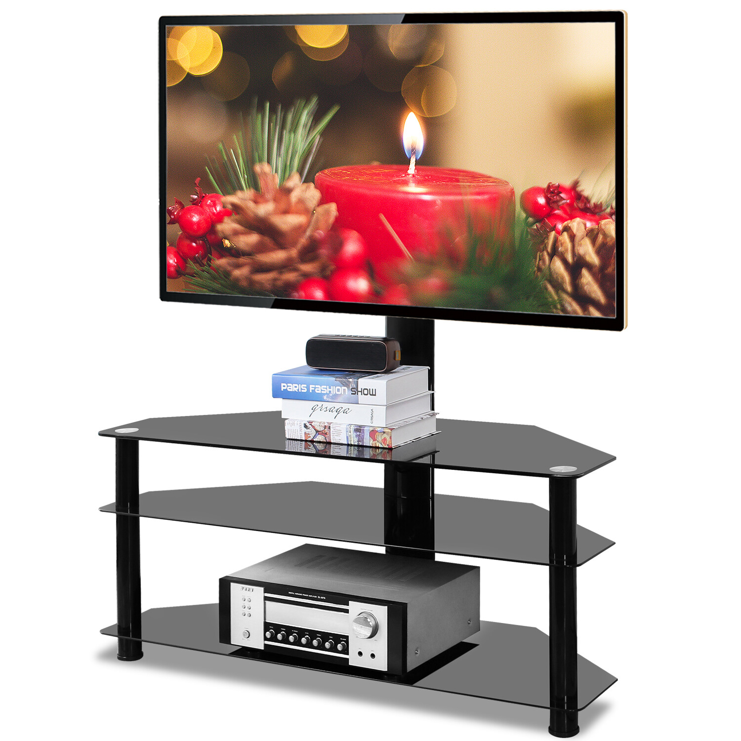 Swivel Curved Screen,3-in-1 Flat Panel Entertainment Stand Base for 35 to 65”