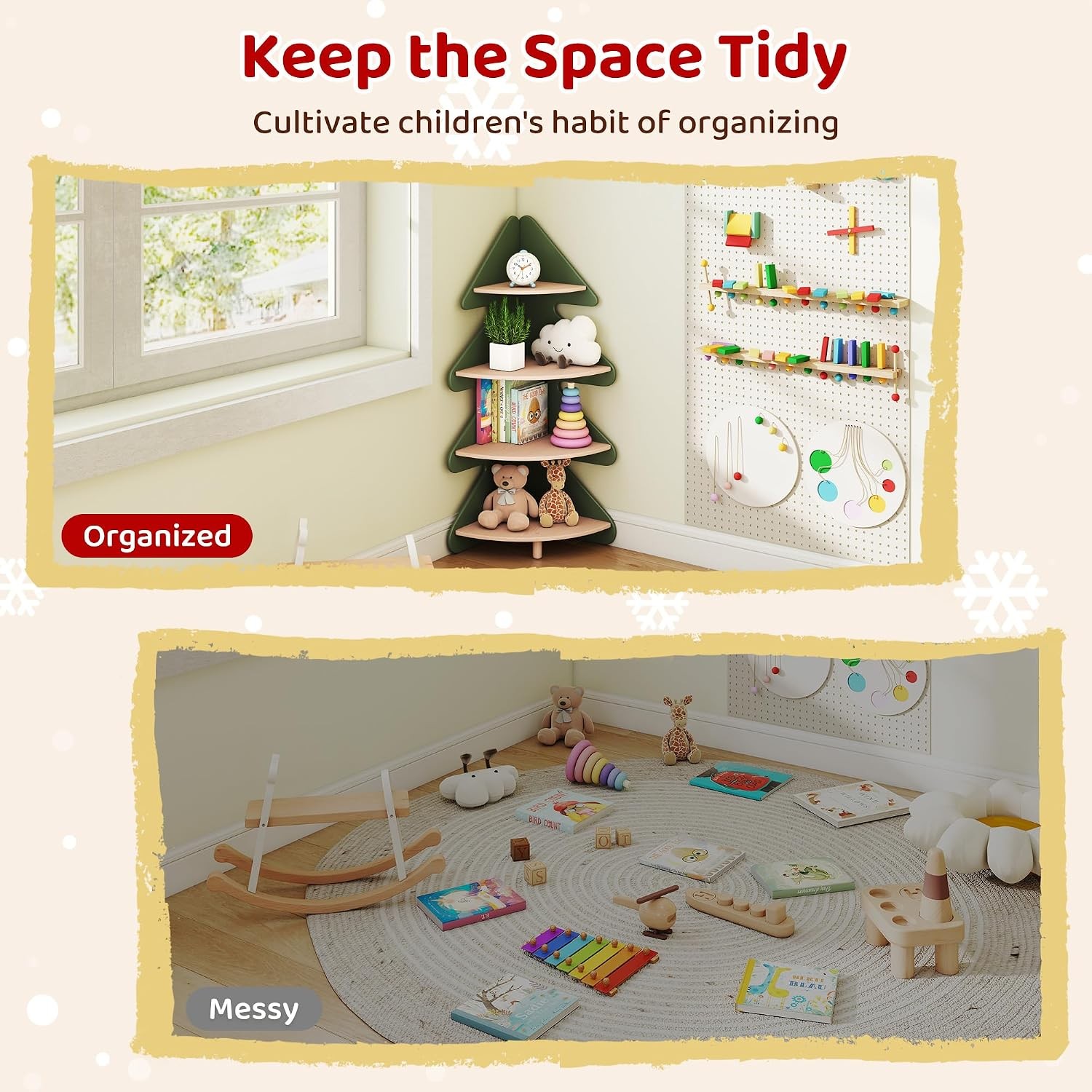 Tree Bookshelf Kids 4-Tier Montessori Corner Bookcase Space-Saving Freestanding