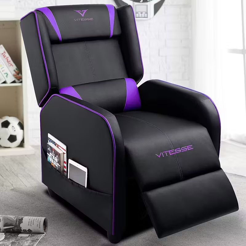 VITESSE Gaming Recliner Chair Purple Black Ergonomic Movie Theater Seating Plush