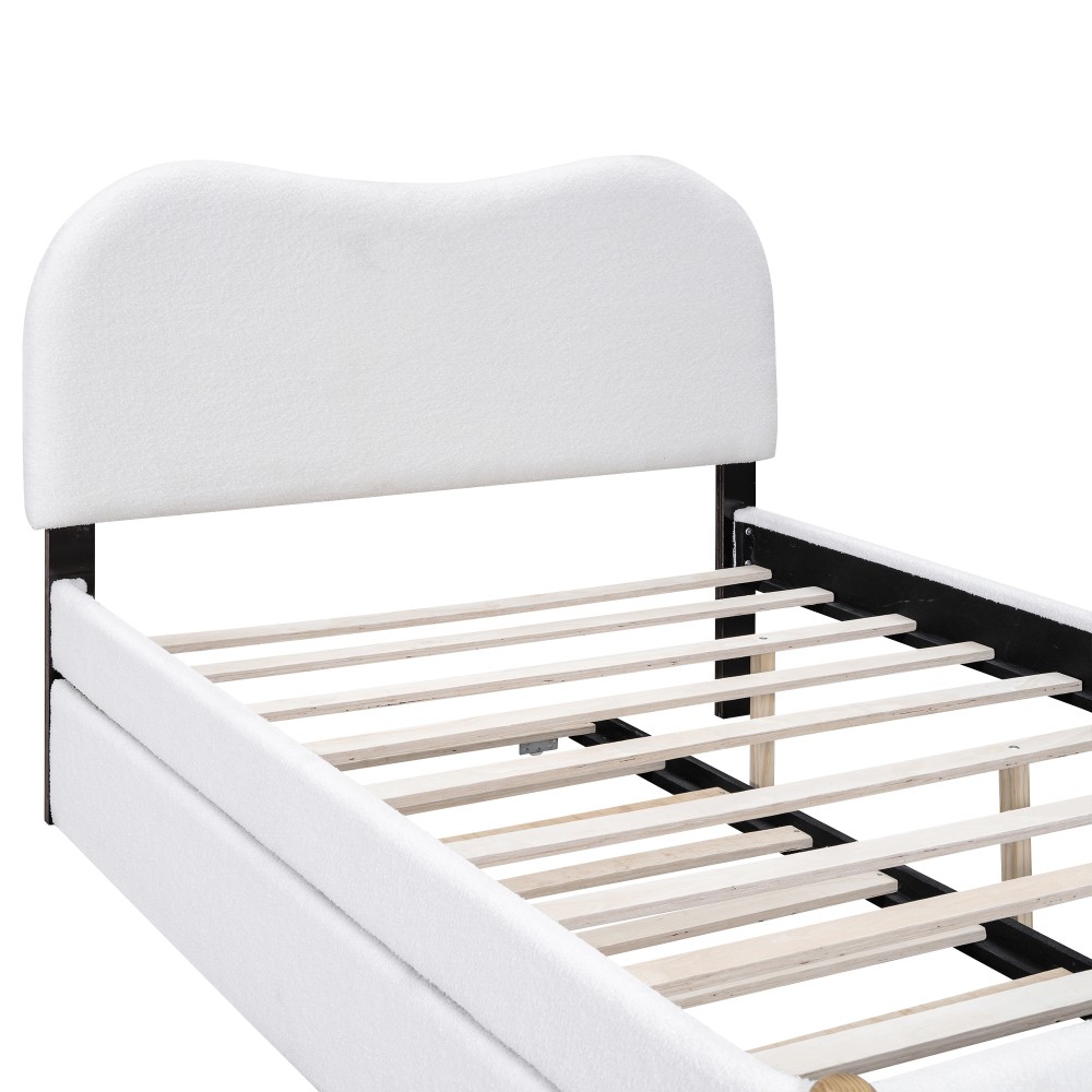 Full Size Upholstered Platform Bed with Wood Supporting Feet and Twin Size